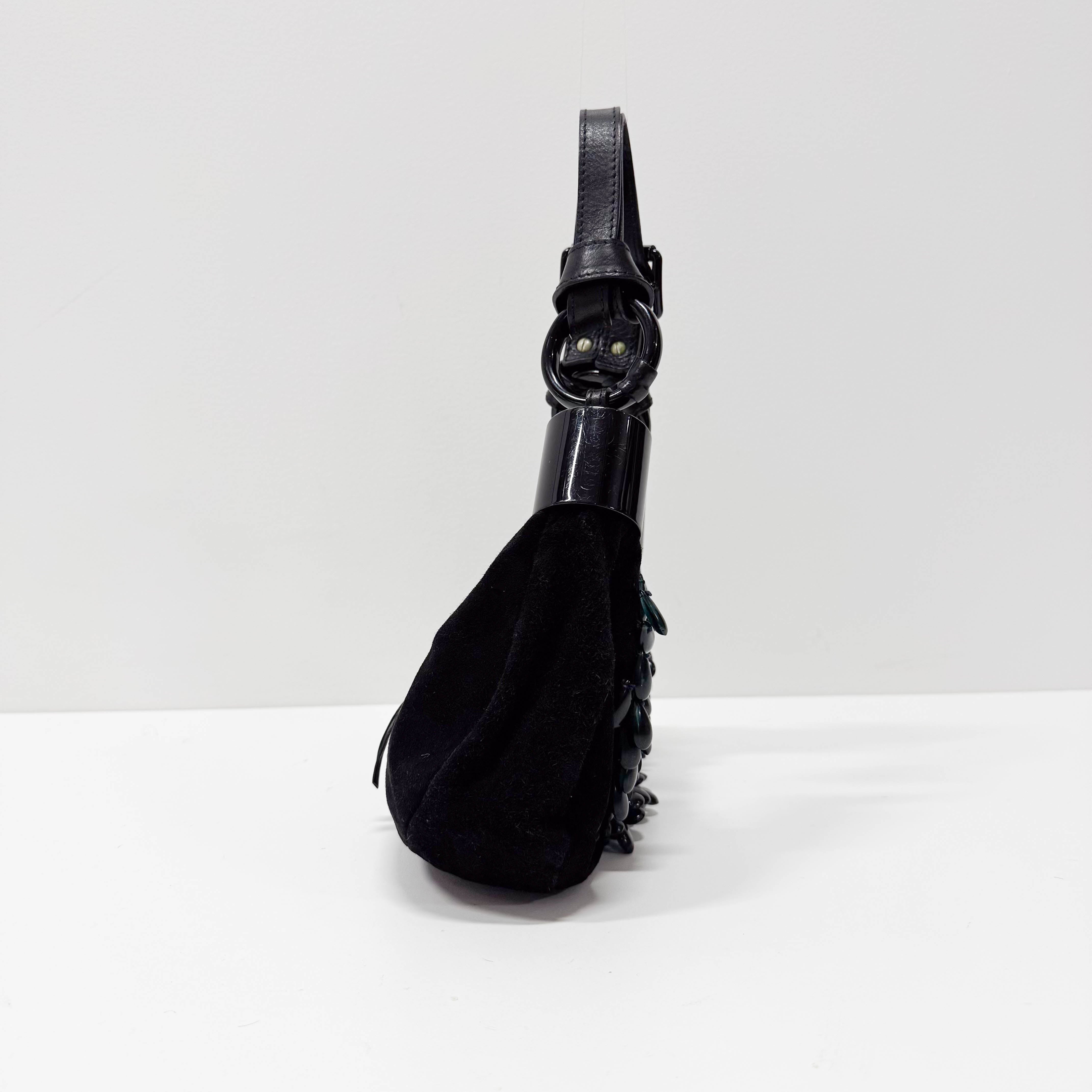 Black Suede Beaded Shoulder Bag