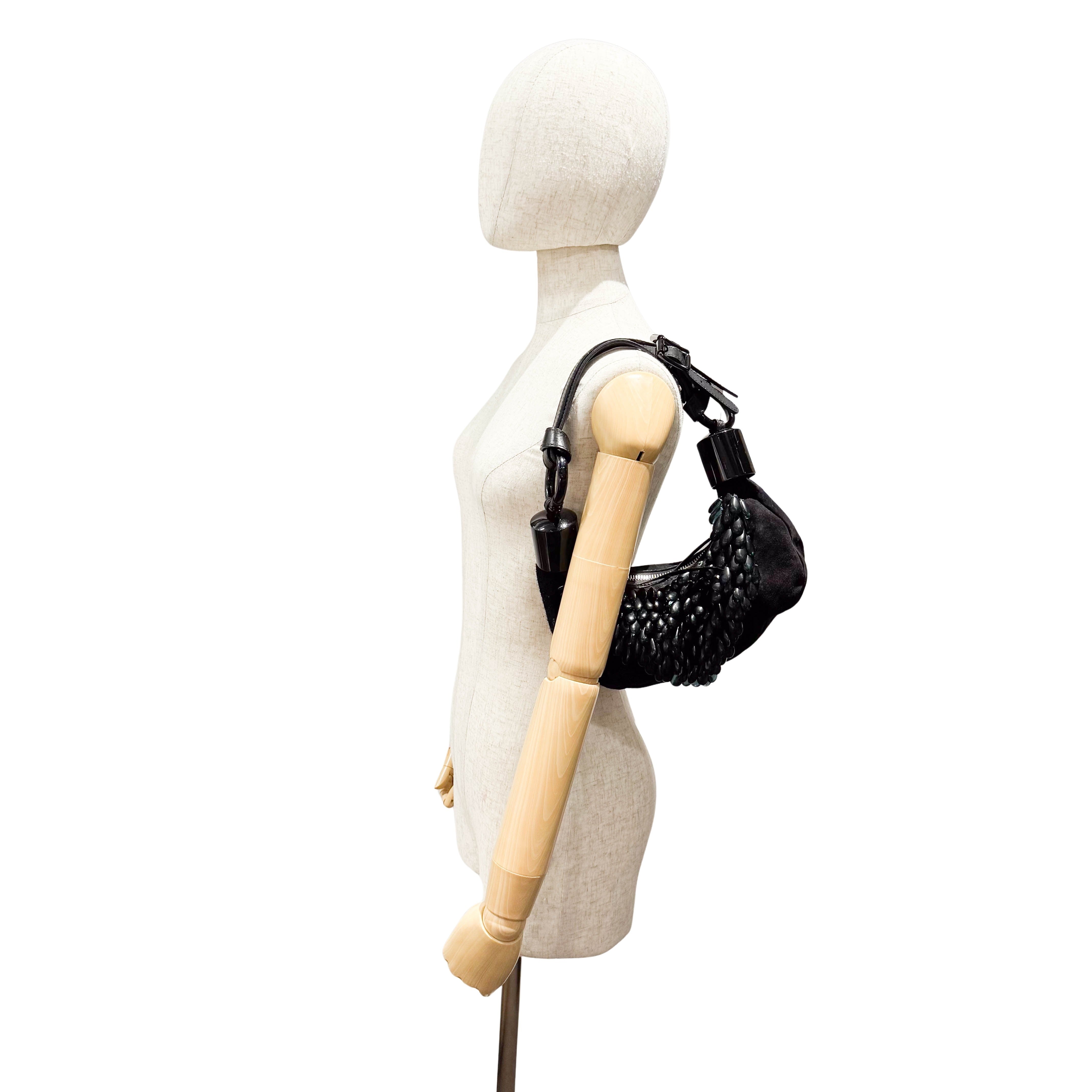 Black Suede Beaded Shoulder Bag