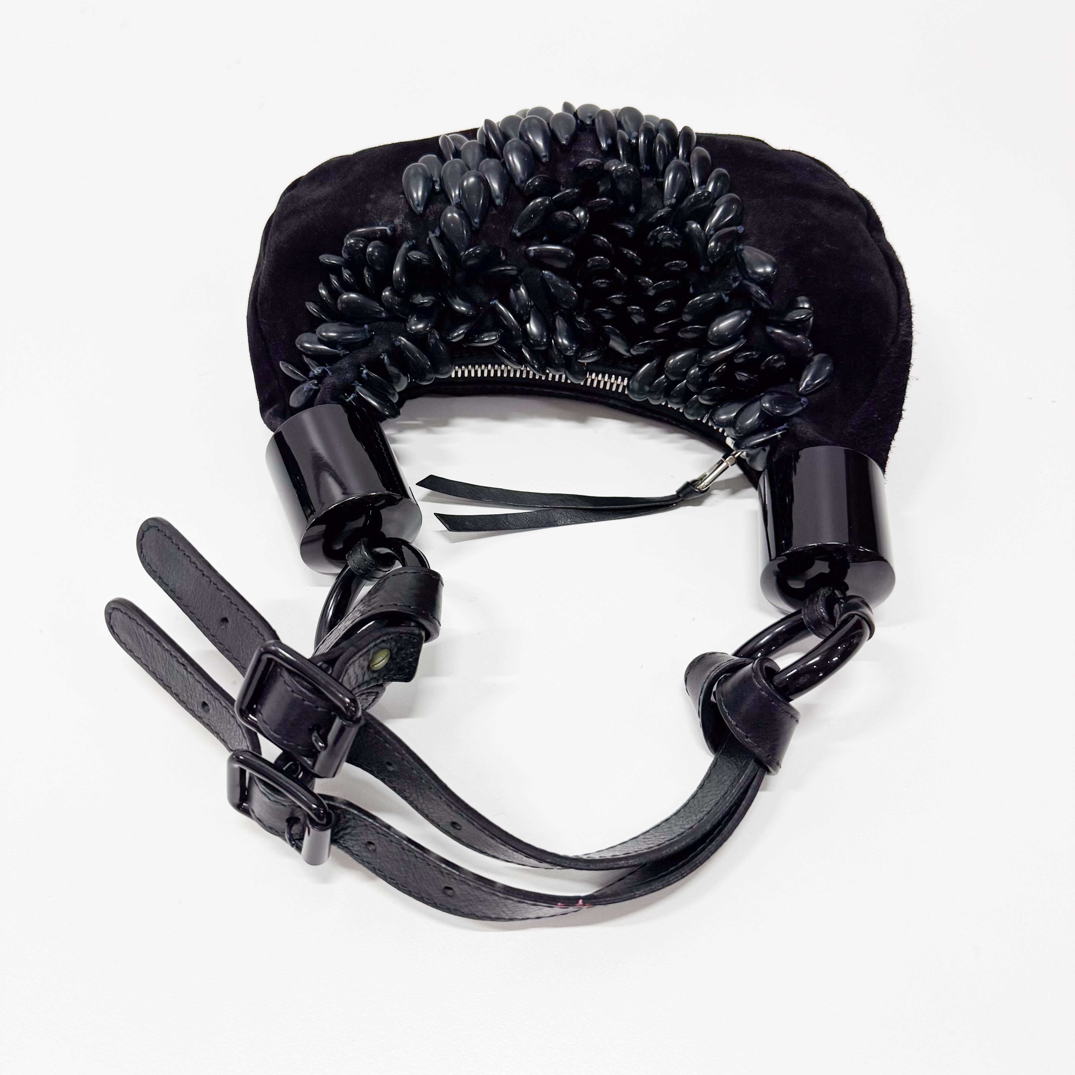 Black Suede Beaded Shoulder Bag