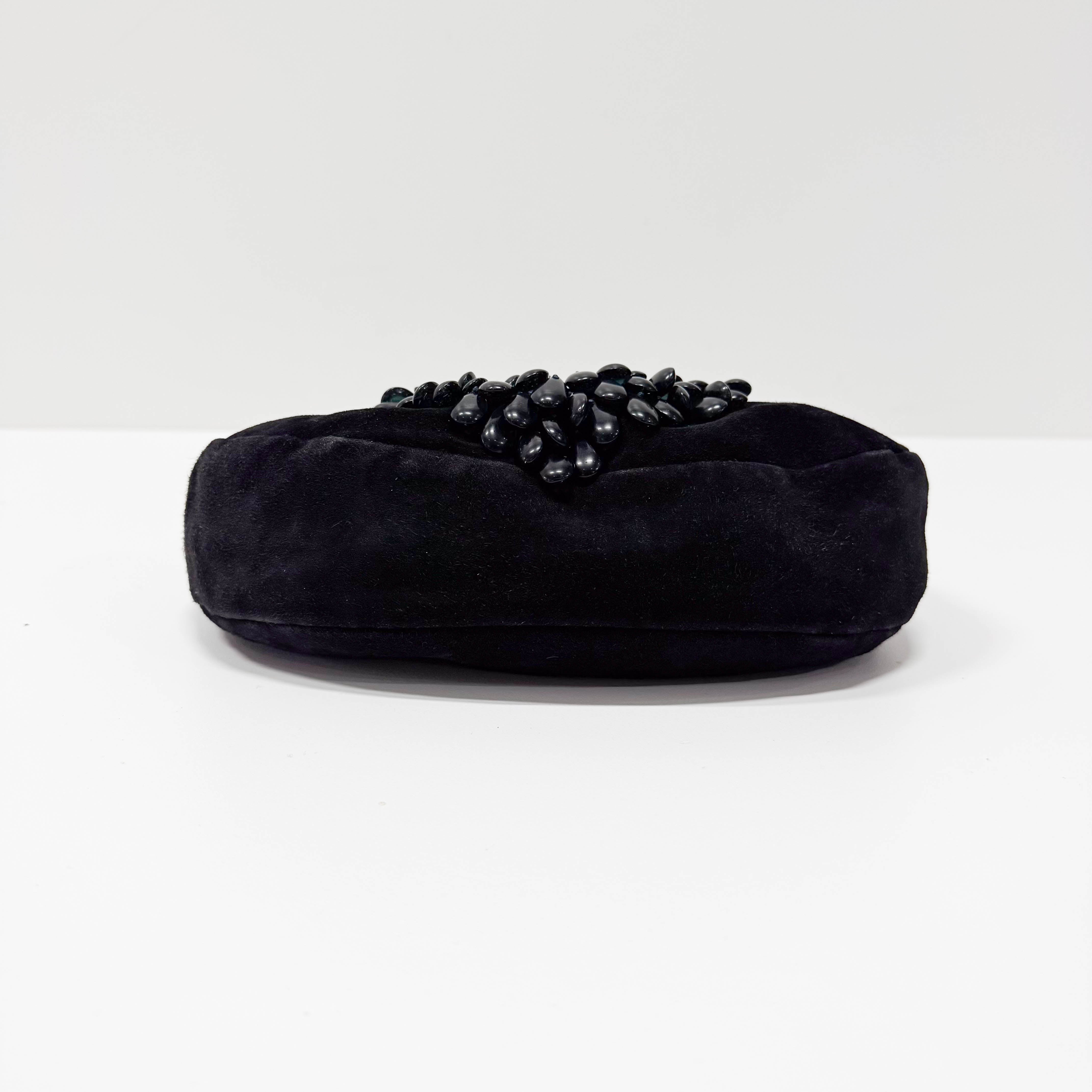 Black Suede Beaded Shoulder Bag