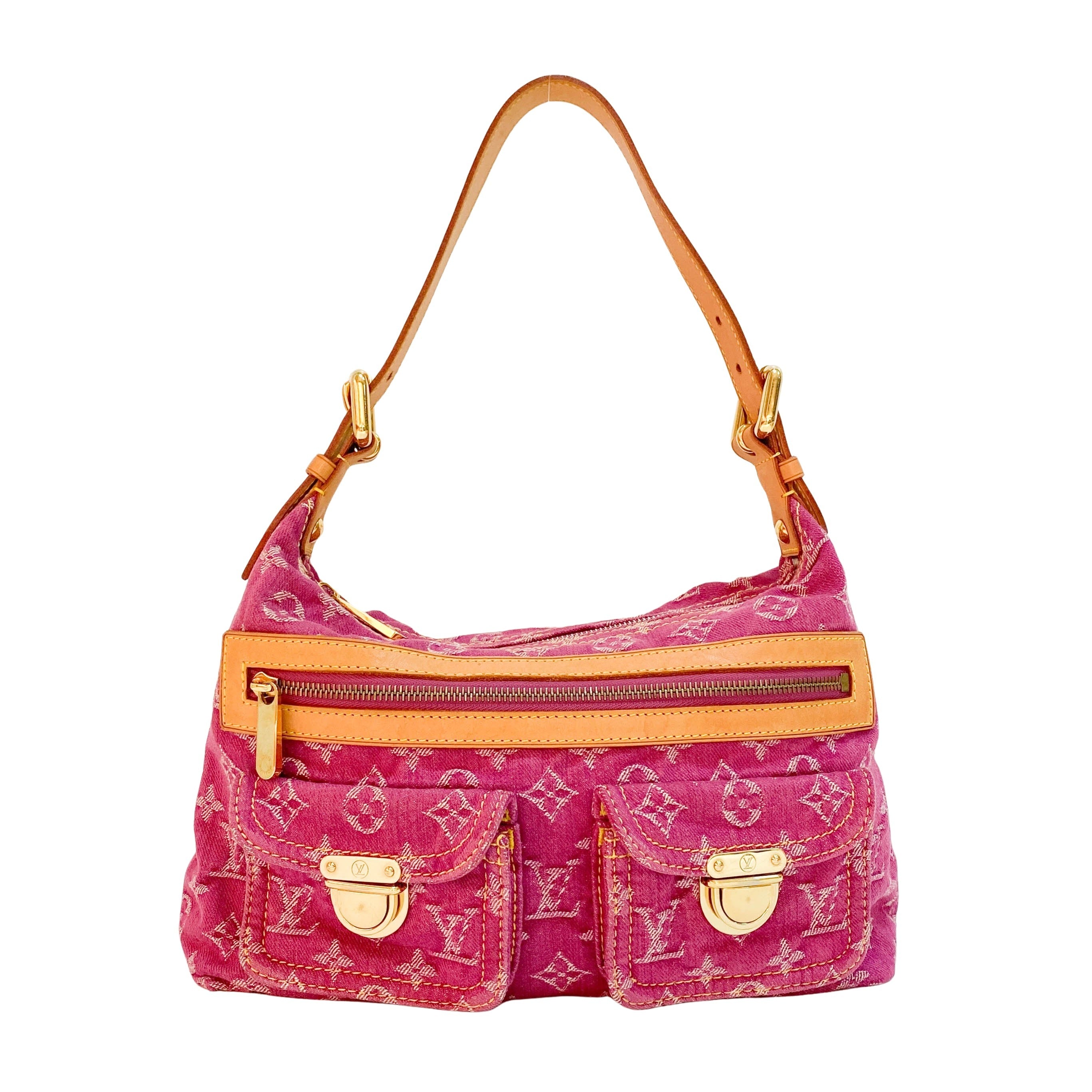 Baggy Monogram Pink Denim Shoulder Bag