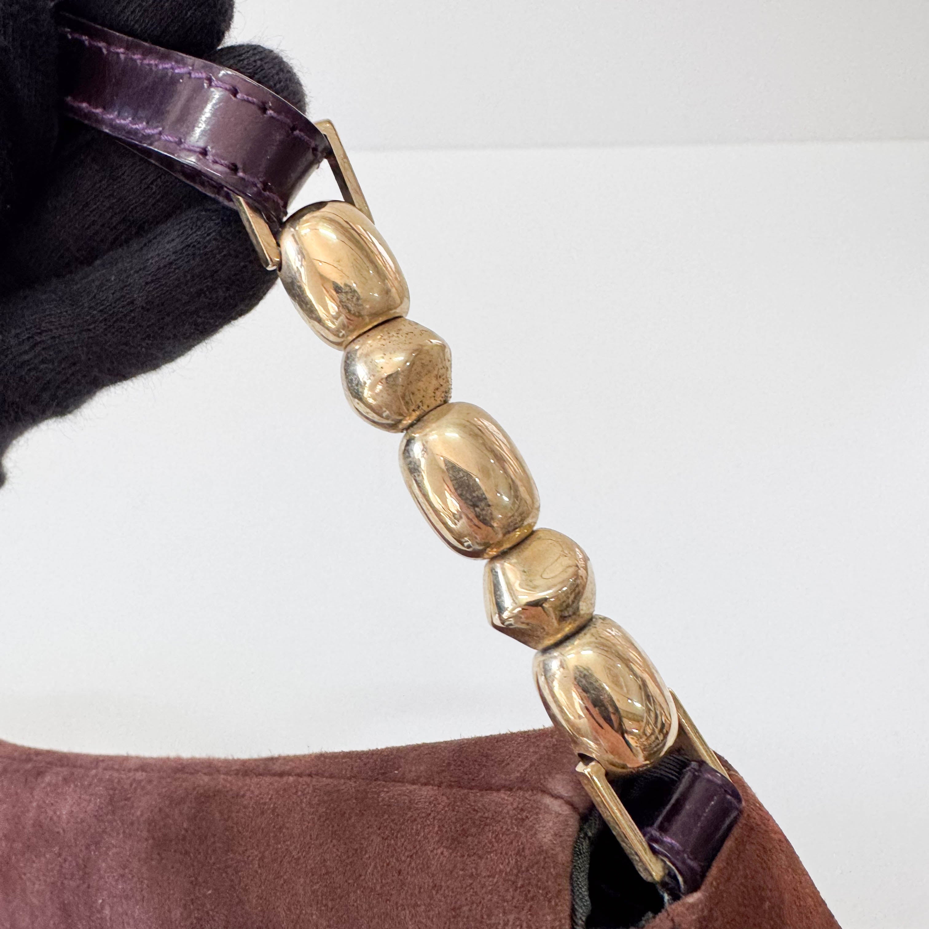 Malice Pearl Brown Suede Shoulder Bag