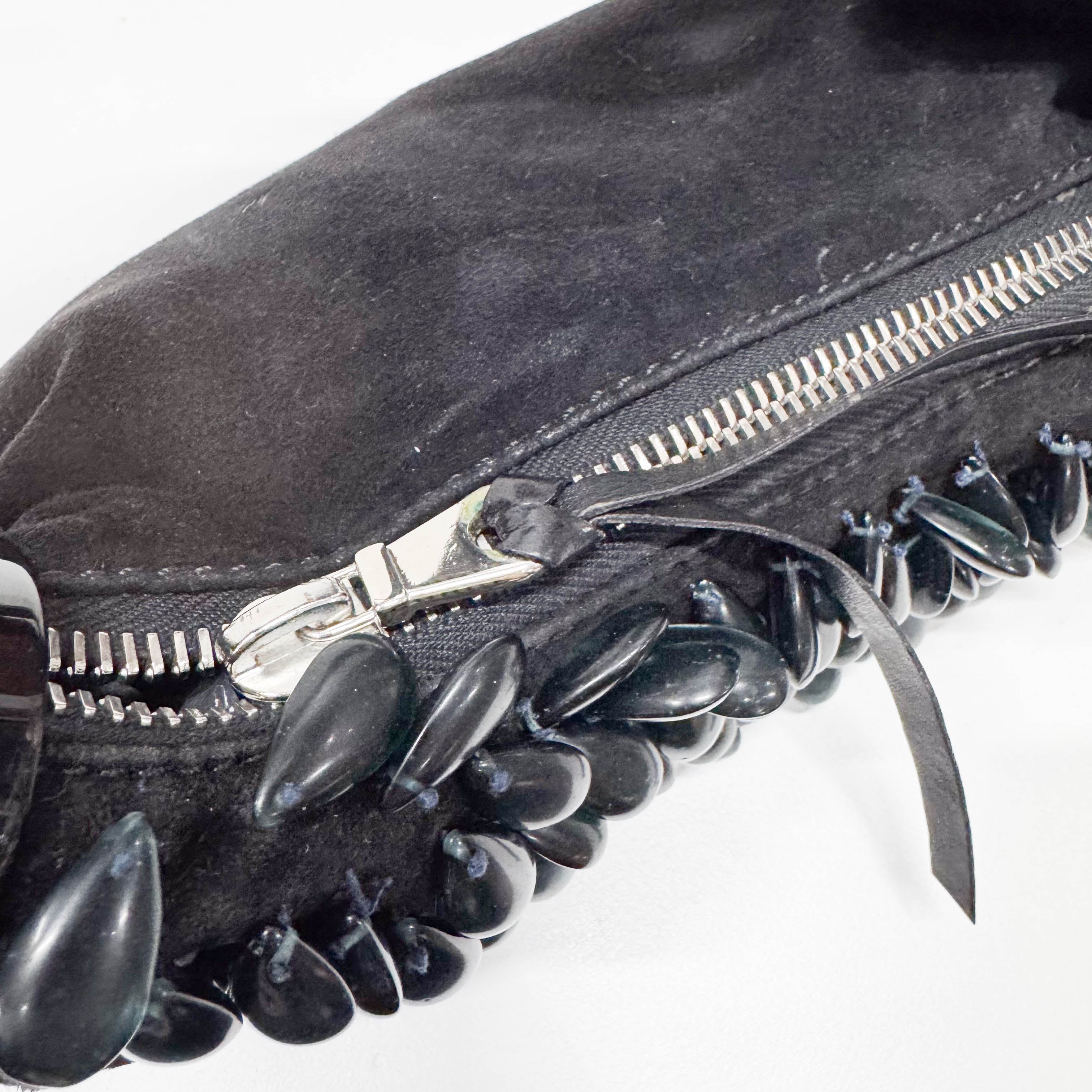 Black Suede Beaded Shoulder Bag