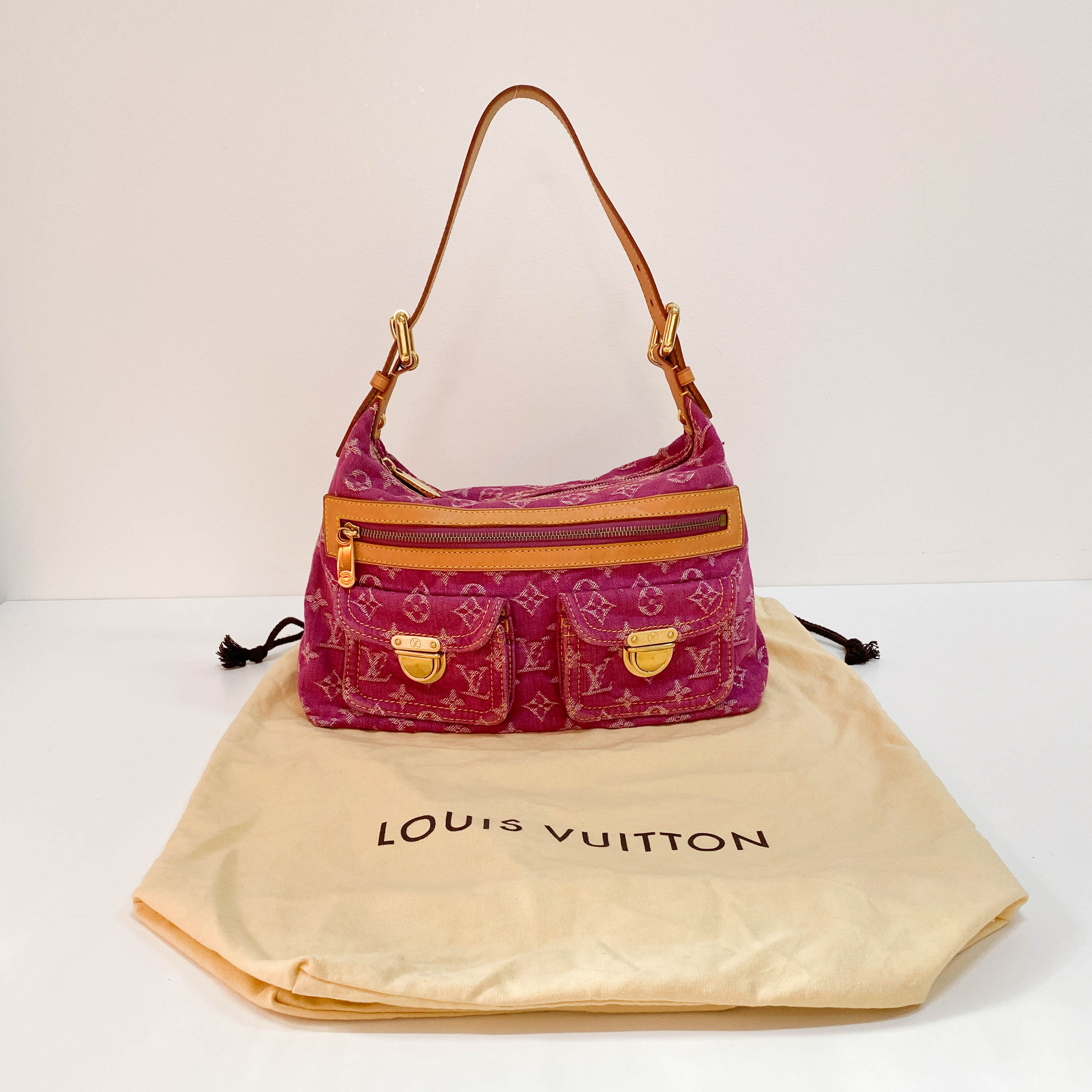 Baggy Monogram Pink Denim Shoulder Bag