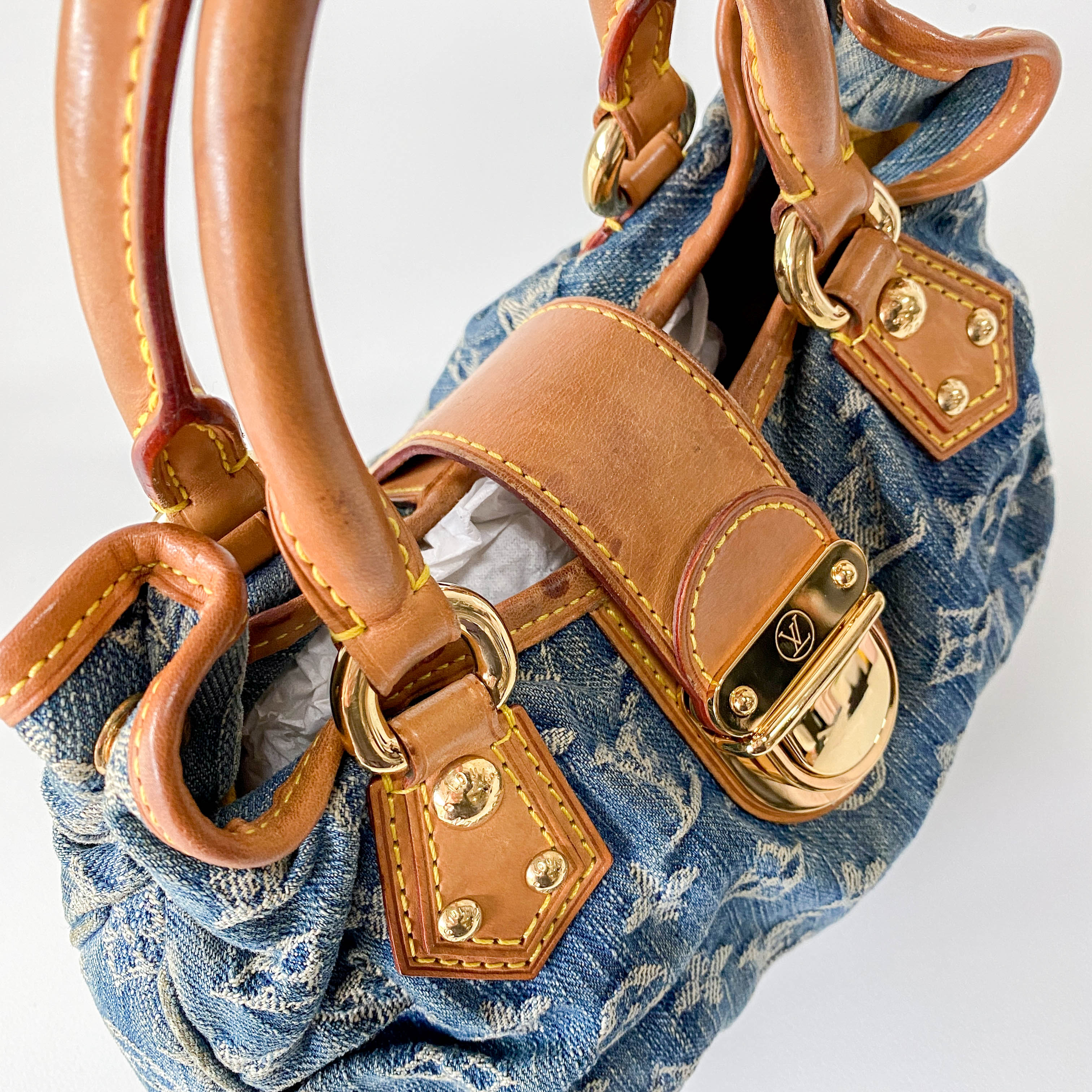 Blue Denim Monogram Pleaty Handbag