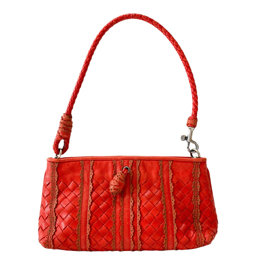Intreciatto Red Leather Shoulder Bag