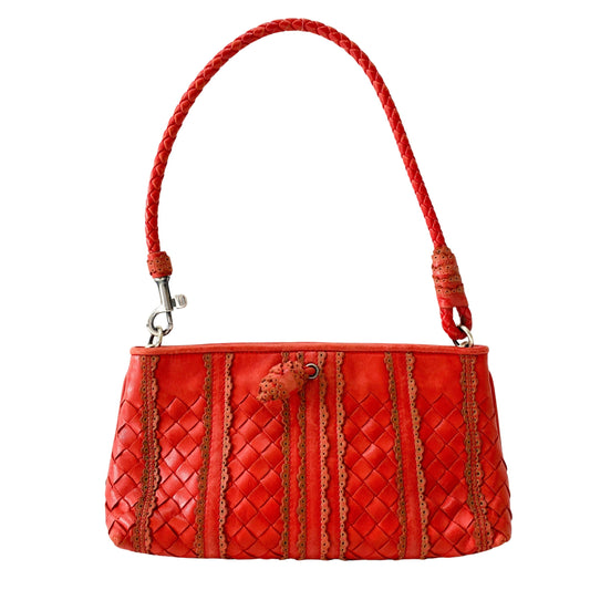 Intreciatto Red Leather Shoulder Bag