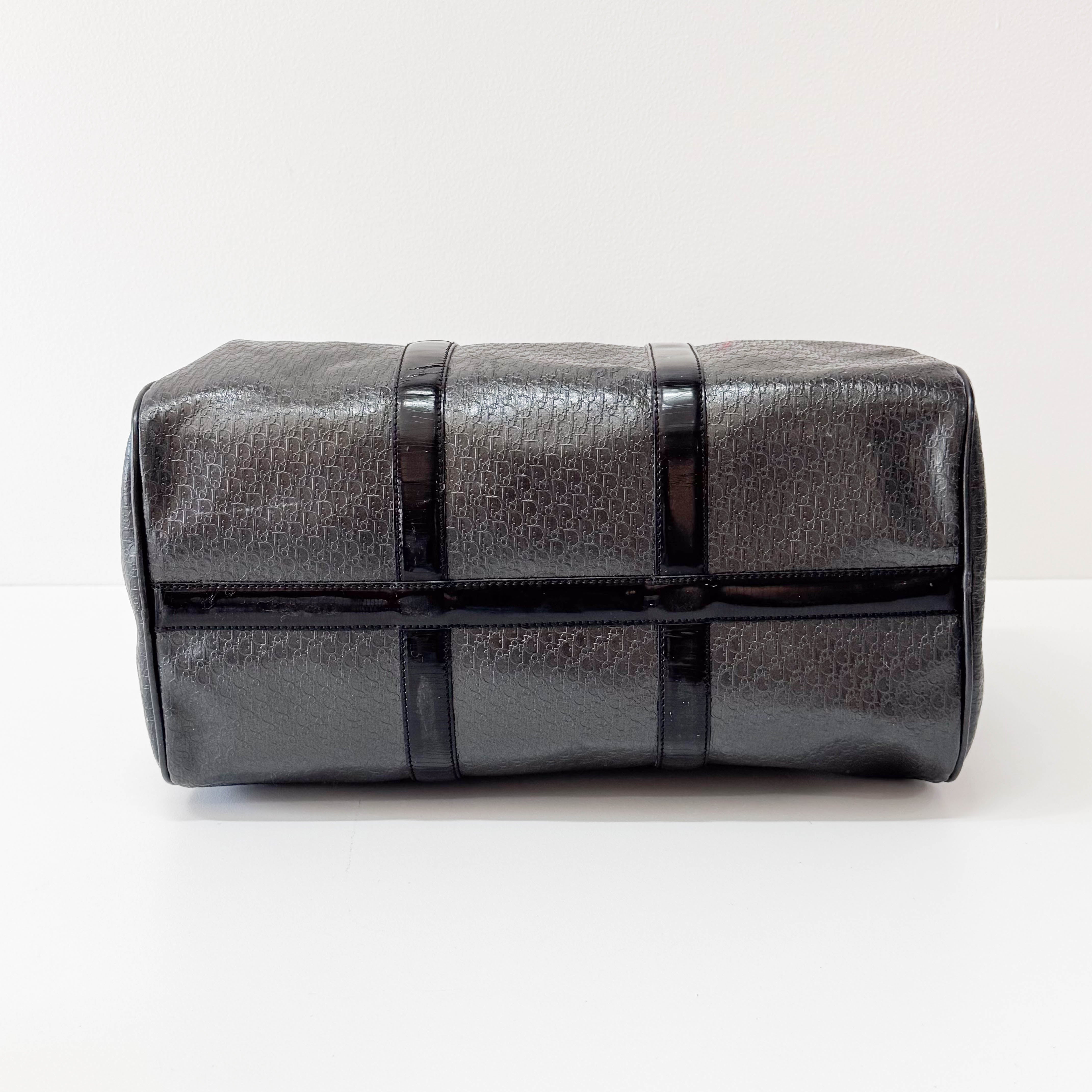 Embossed Trotter Black Leather Boston Bowling Bag