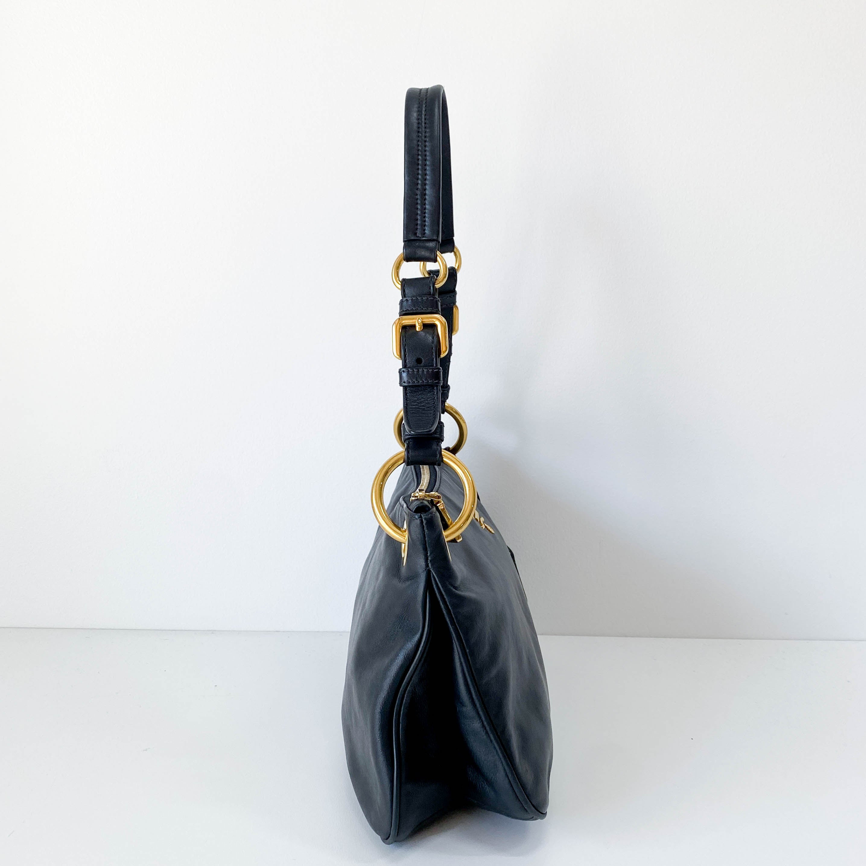 Black Leather Hobo Shoulder Bag