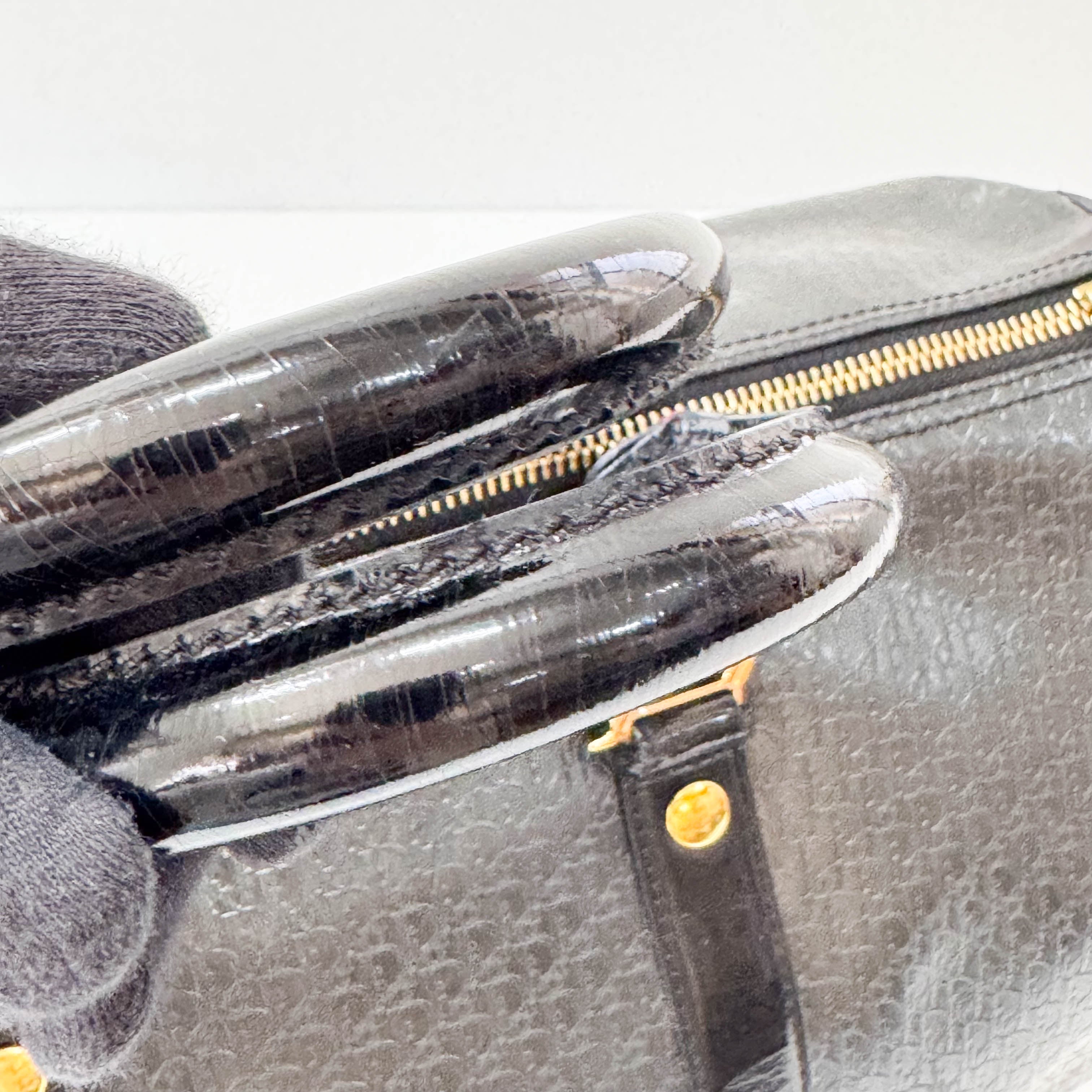 Embossed Trotter Black Leather Boston Bowling Bag