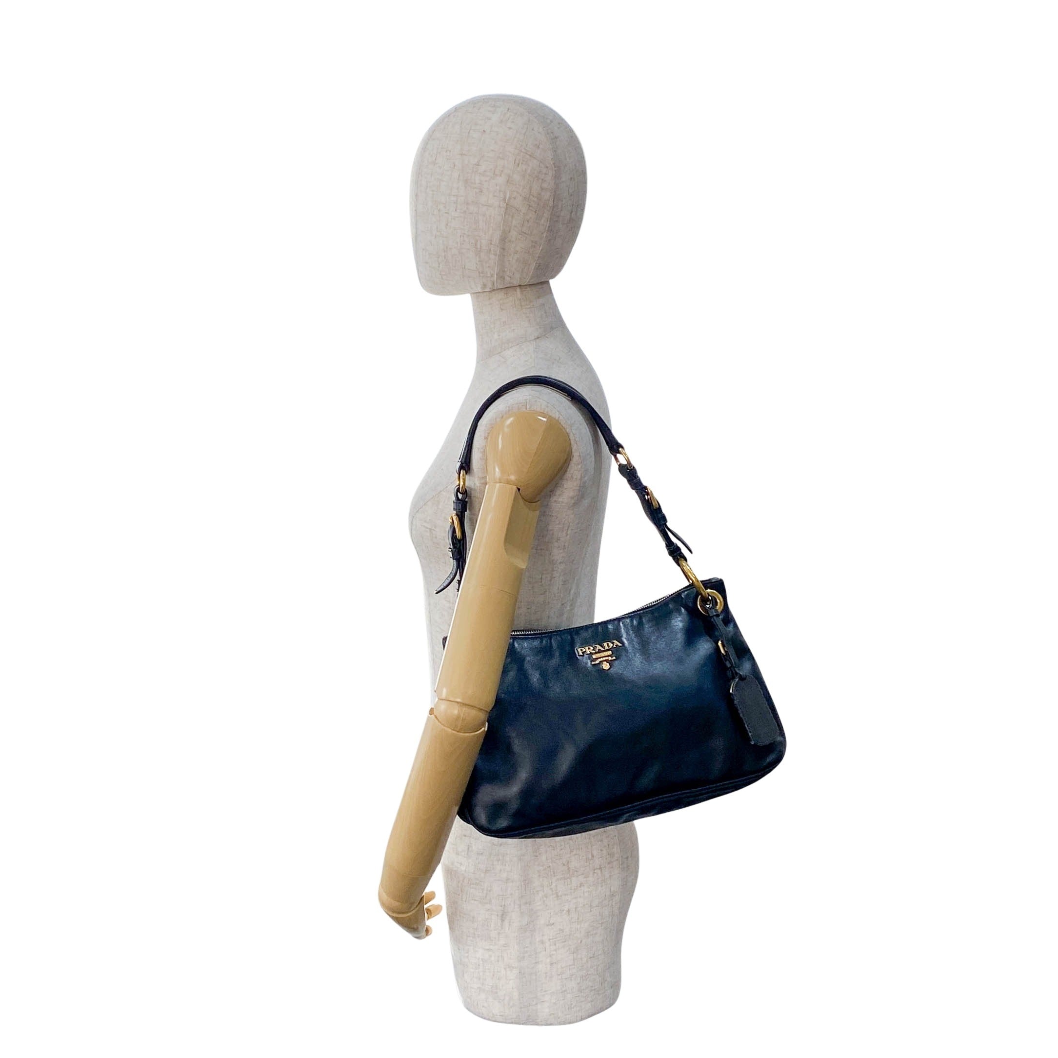 Black Leather Hobo Shoulder Bag