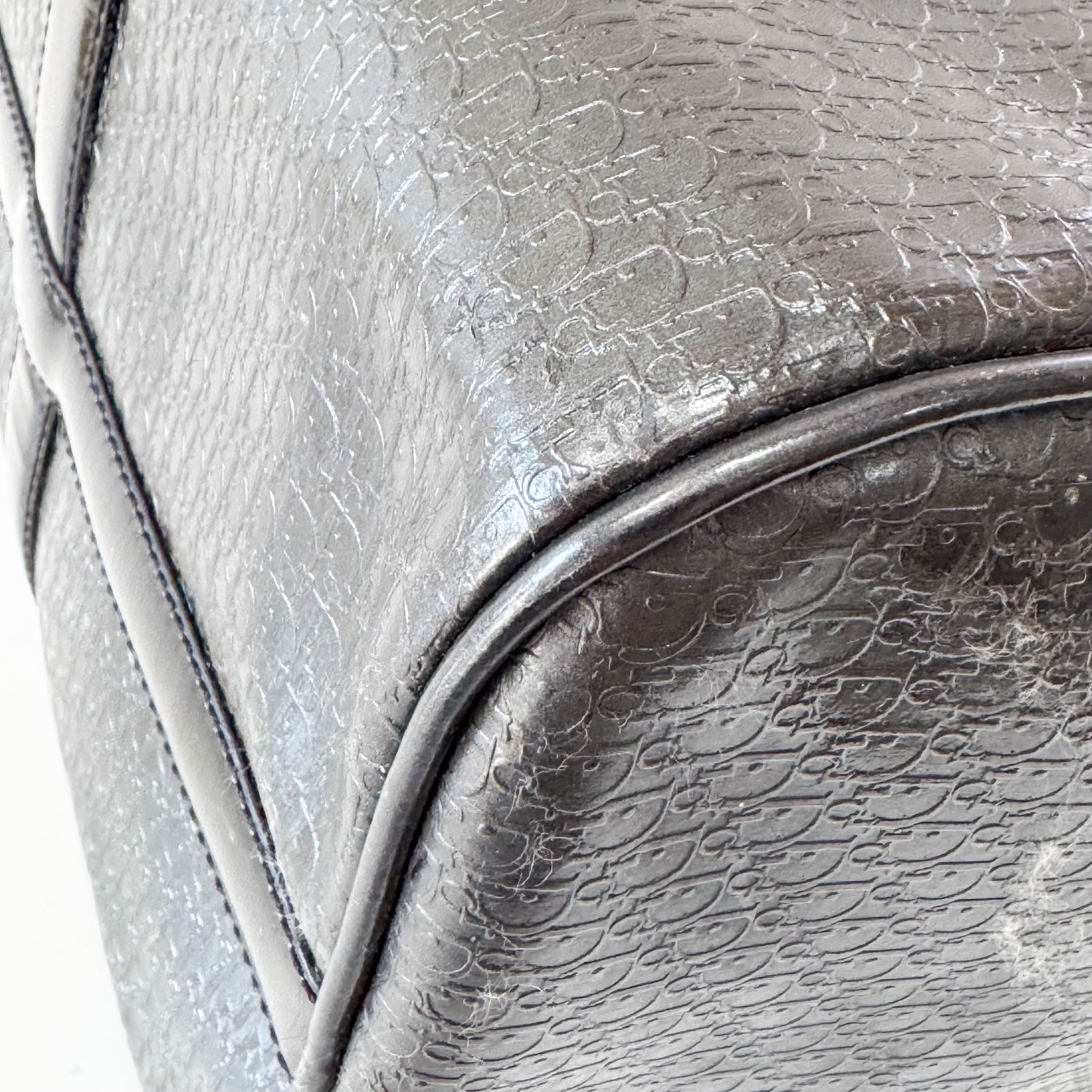 Embossed Trotter Black Leather Boston Bowling Bag