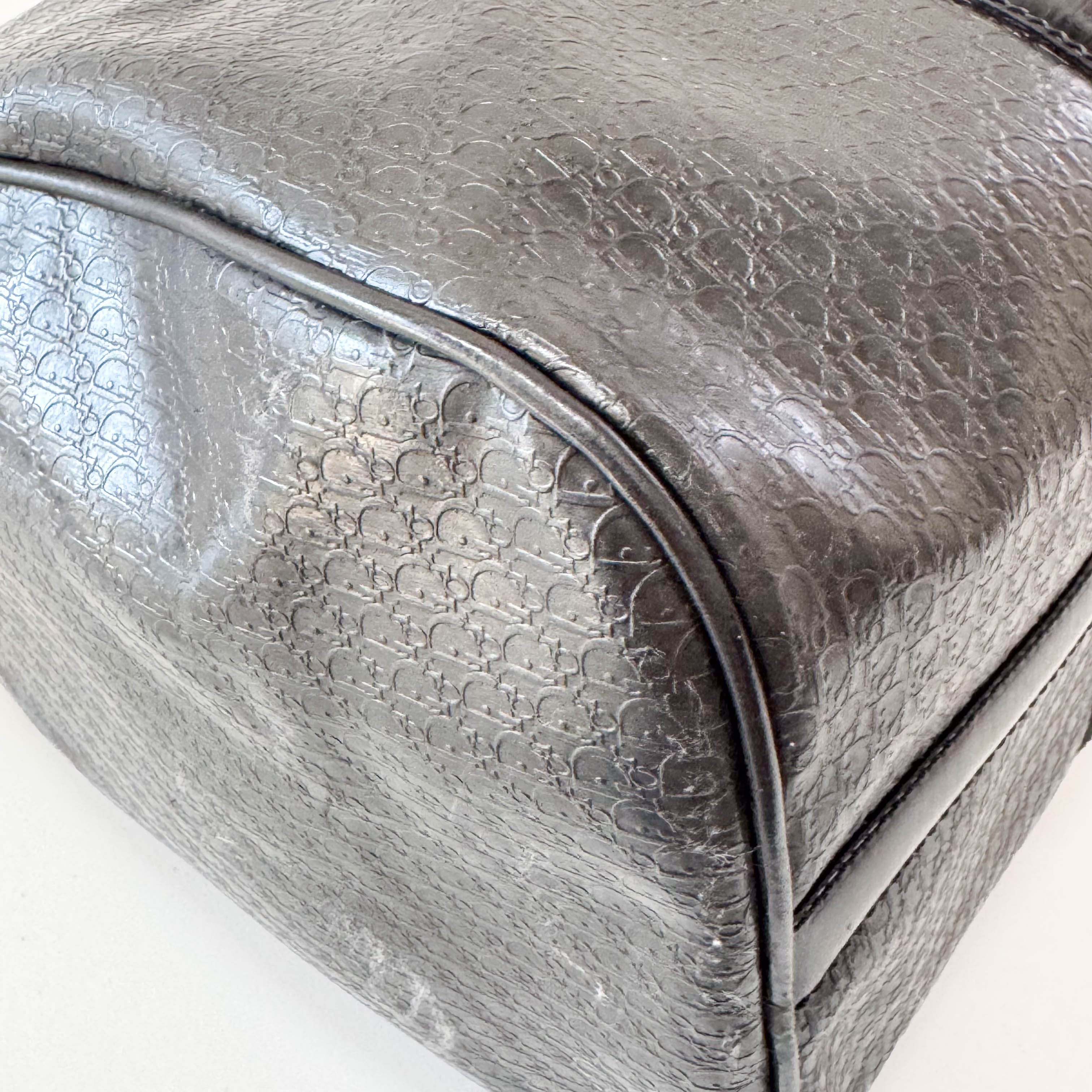 Embossed Trotter Black Leather Boston Bowling Bag