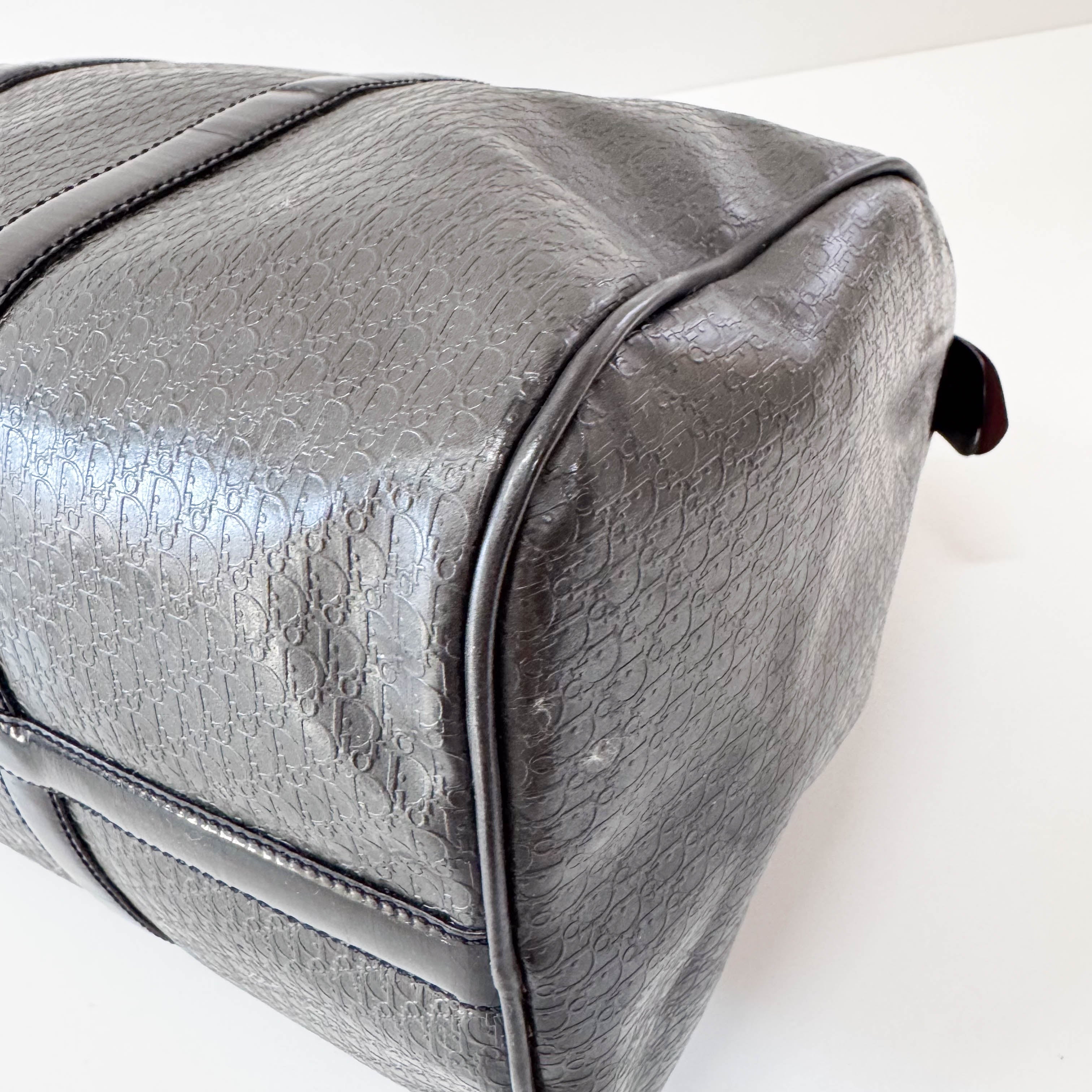 Embossed Trotter Black Leather Boston Bowling Bag