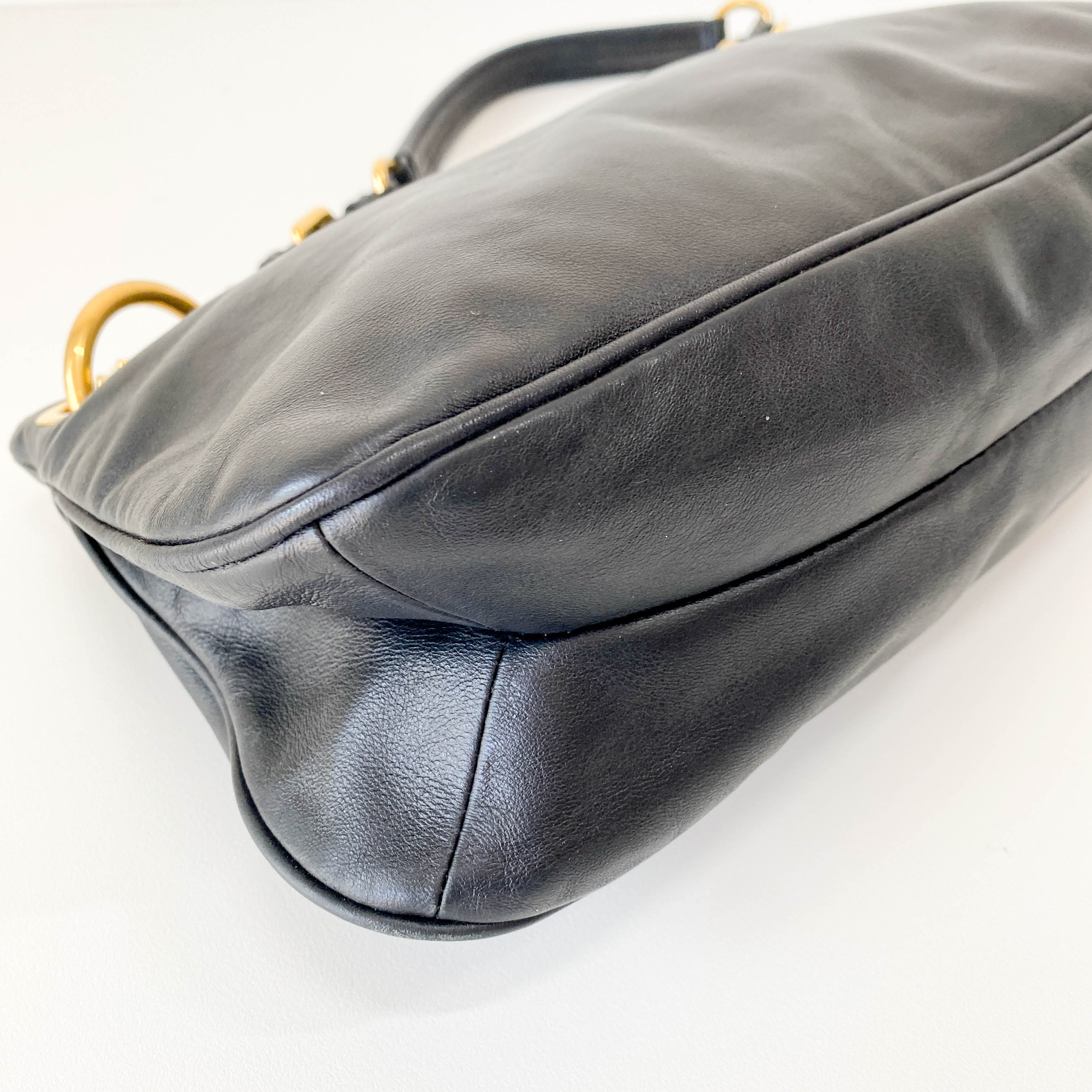 Black Leather Hobo Shoulder Bag
