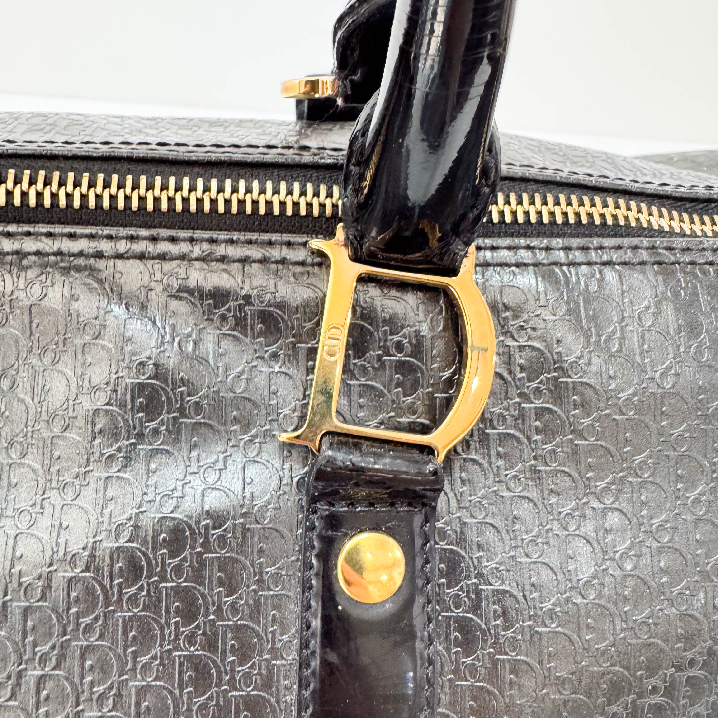 Embossed Trotter Black Leather Boston Bowling Bag