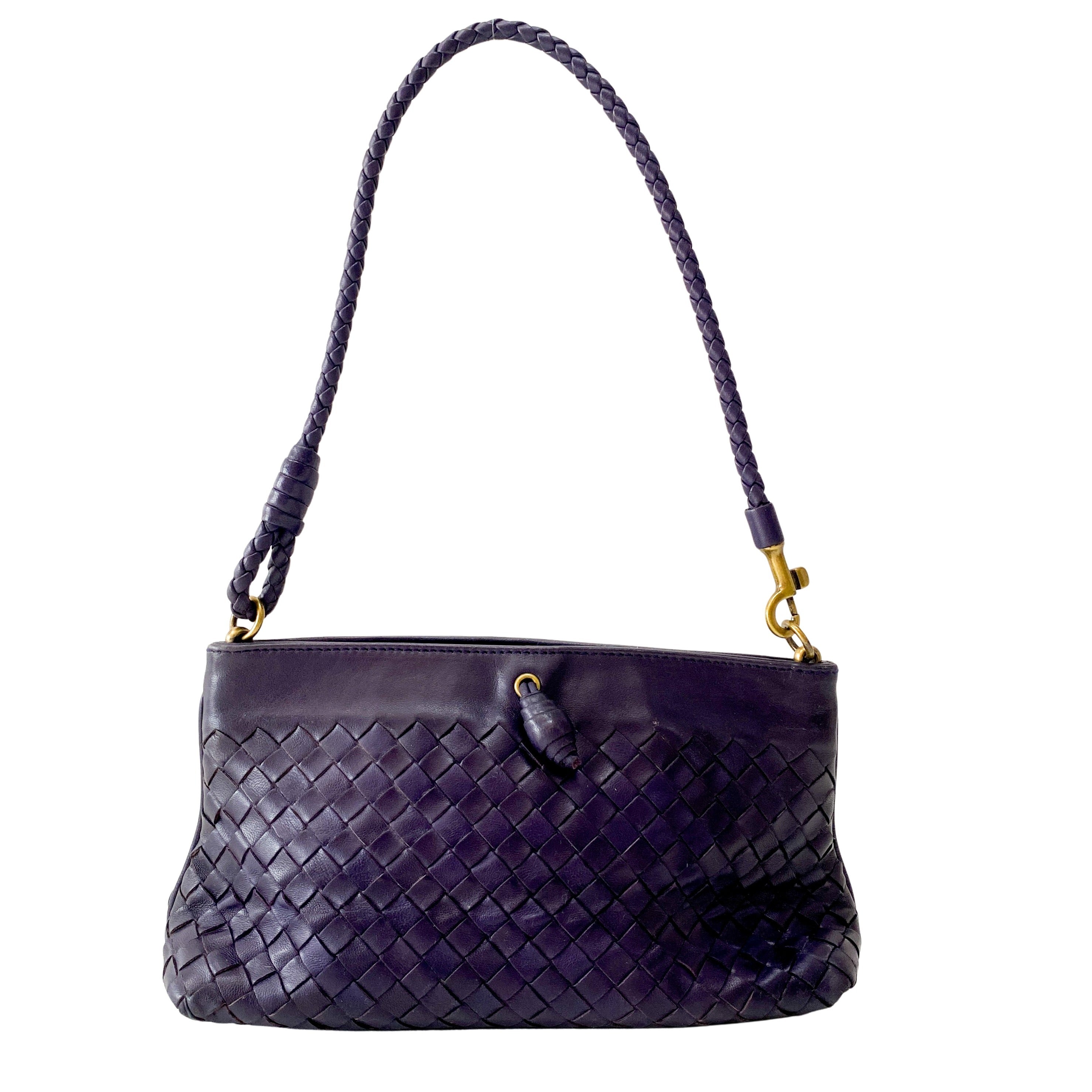 Intrecciato Purple Leather Shoulder Bag