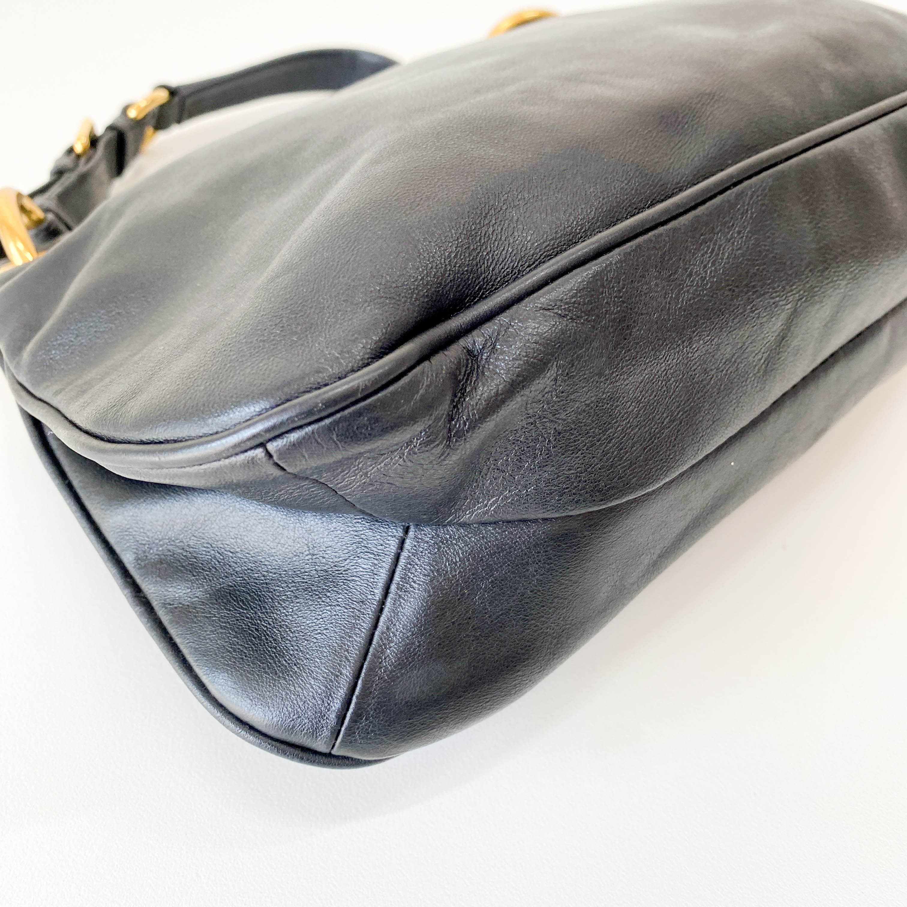Black Leather Hobo Shoulder Bag