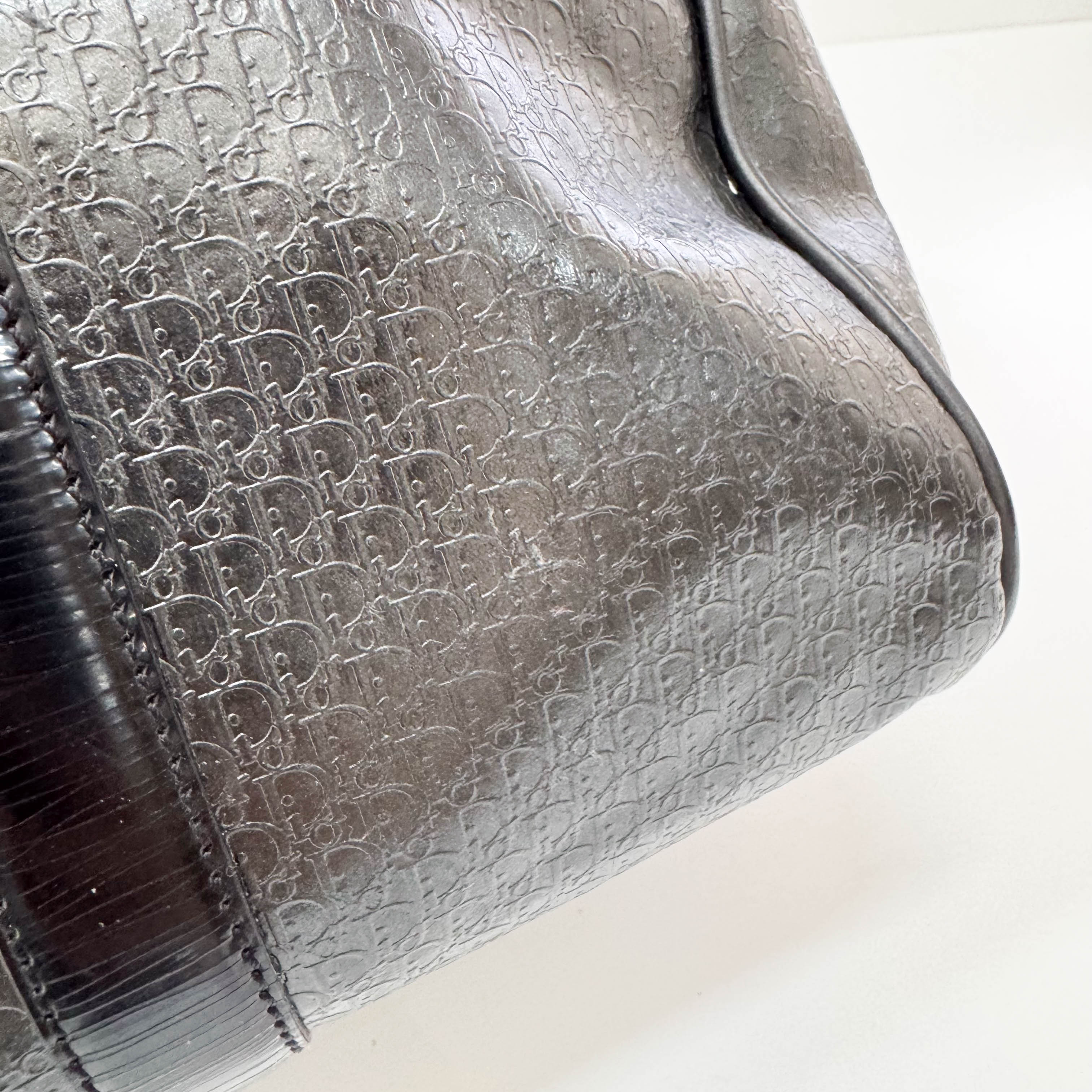 Embossed Trotter Black Leather Boston Bowling Bag