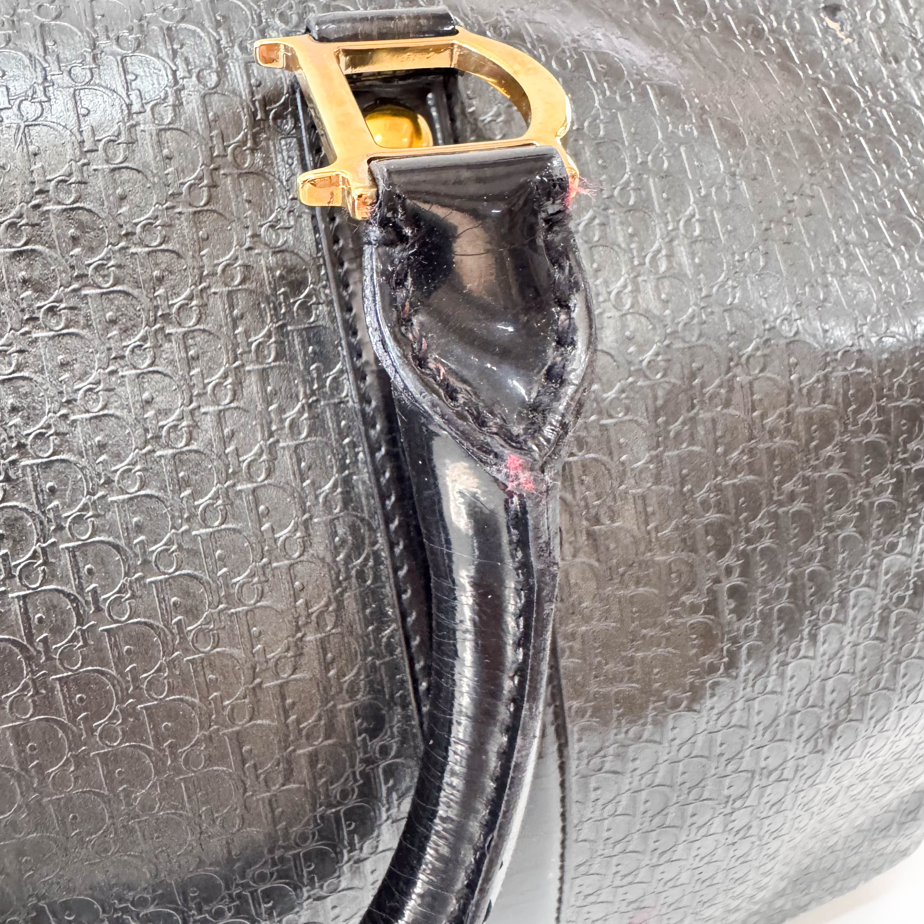 Embossed Trotter Black Leather Boston Bowling Bag