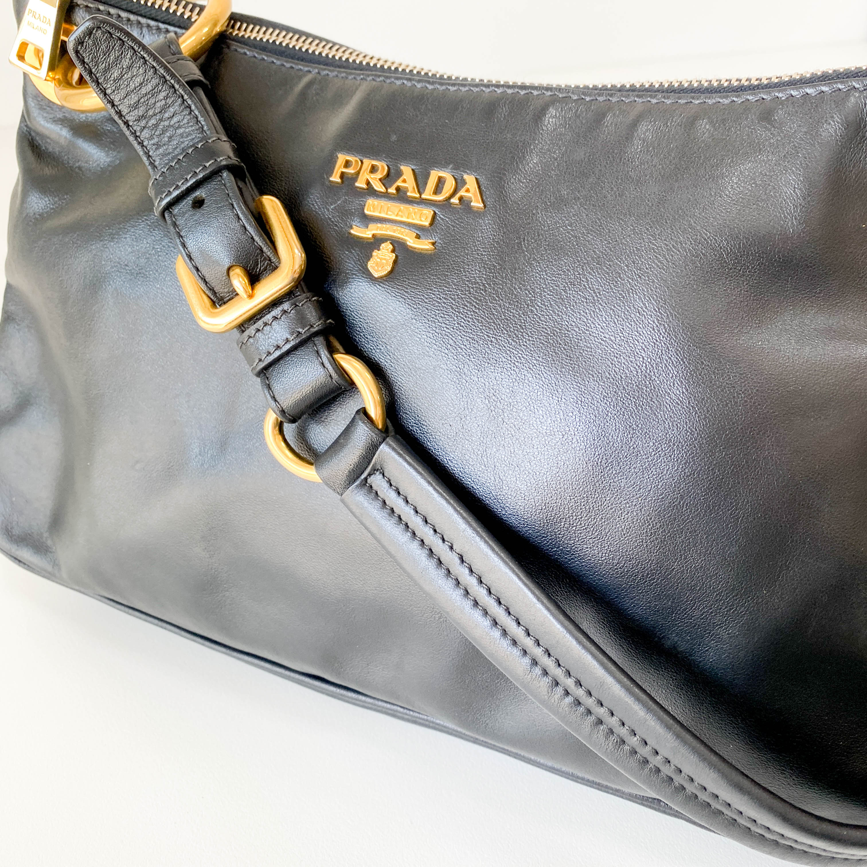 Black Leather Hobo Shoulder Bag