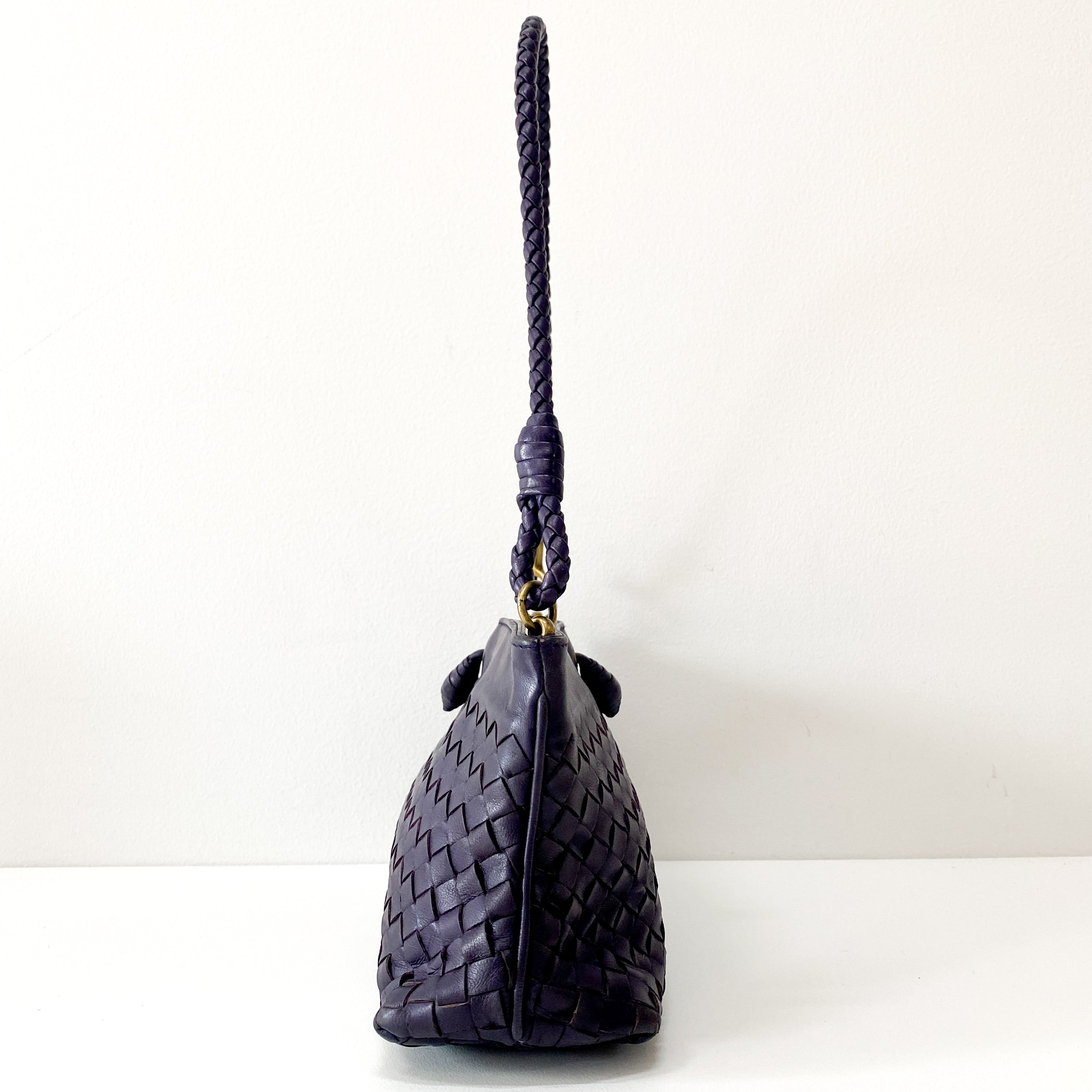 Intrecciato Purple Leather Shoulder Bag