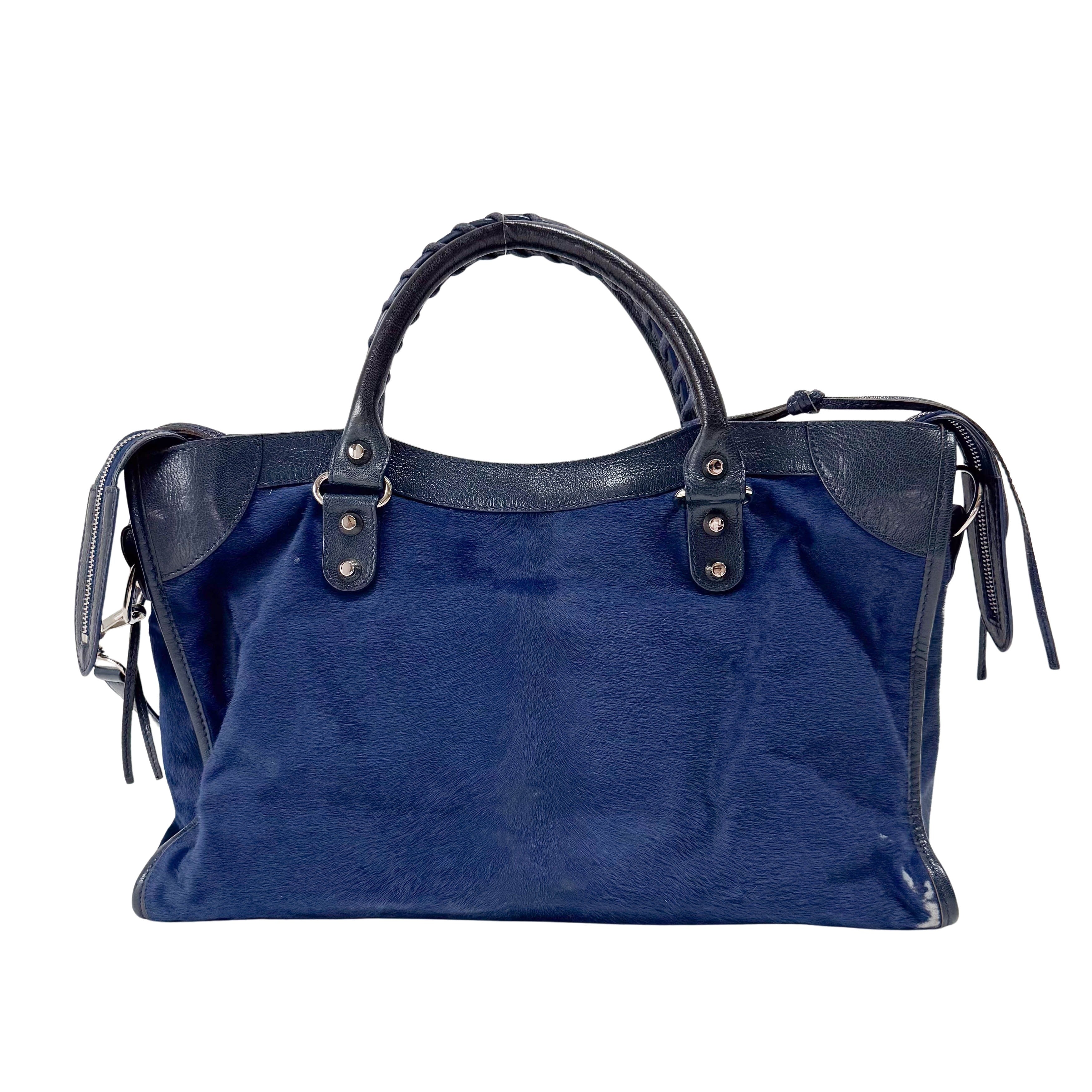 The City Navy Pony Hair & Leather Two Way Bag