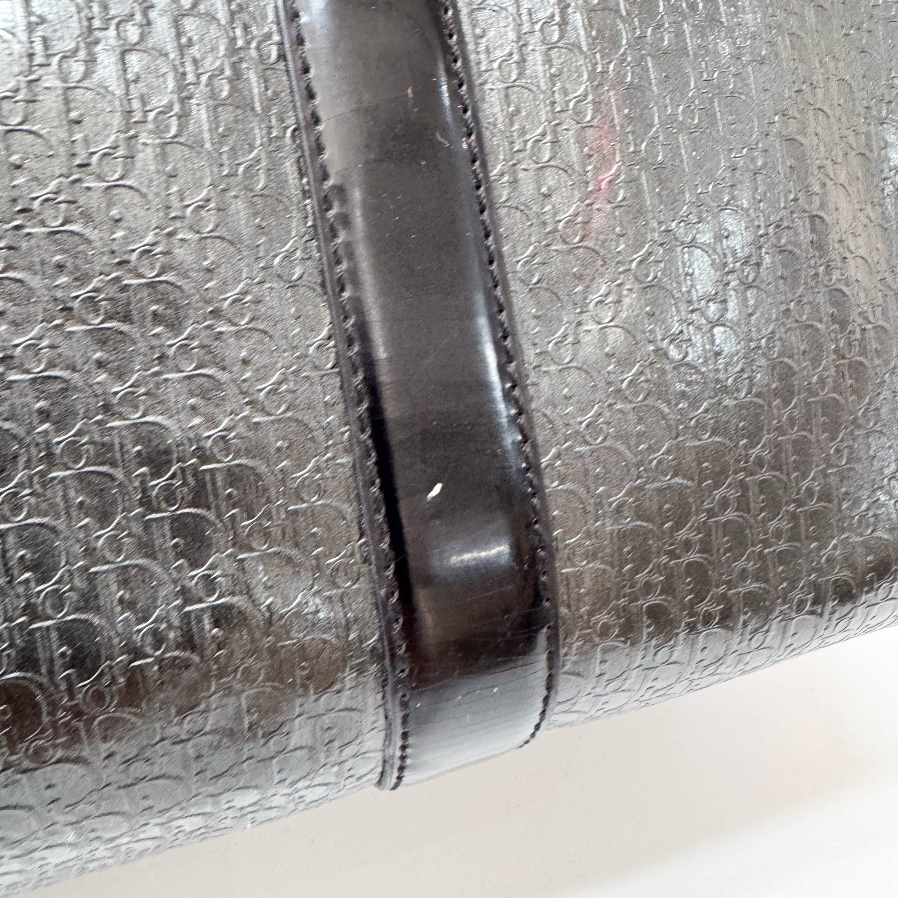 Embossed Trotter Black Leather Boston Bowling Bag