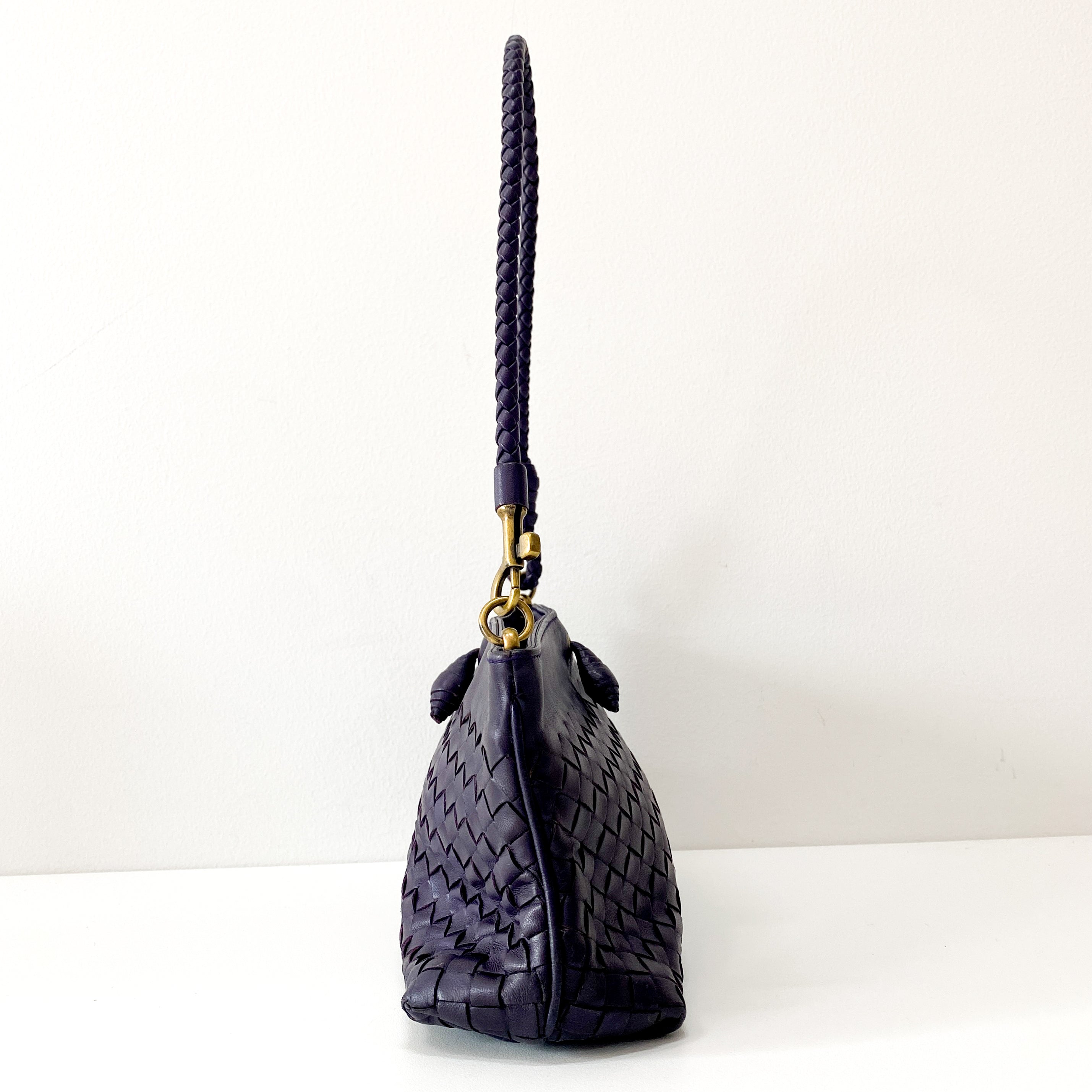 Intrecciato Purple Leather Shoulder Bag