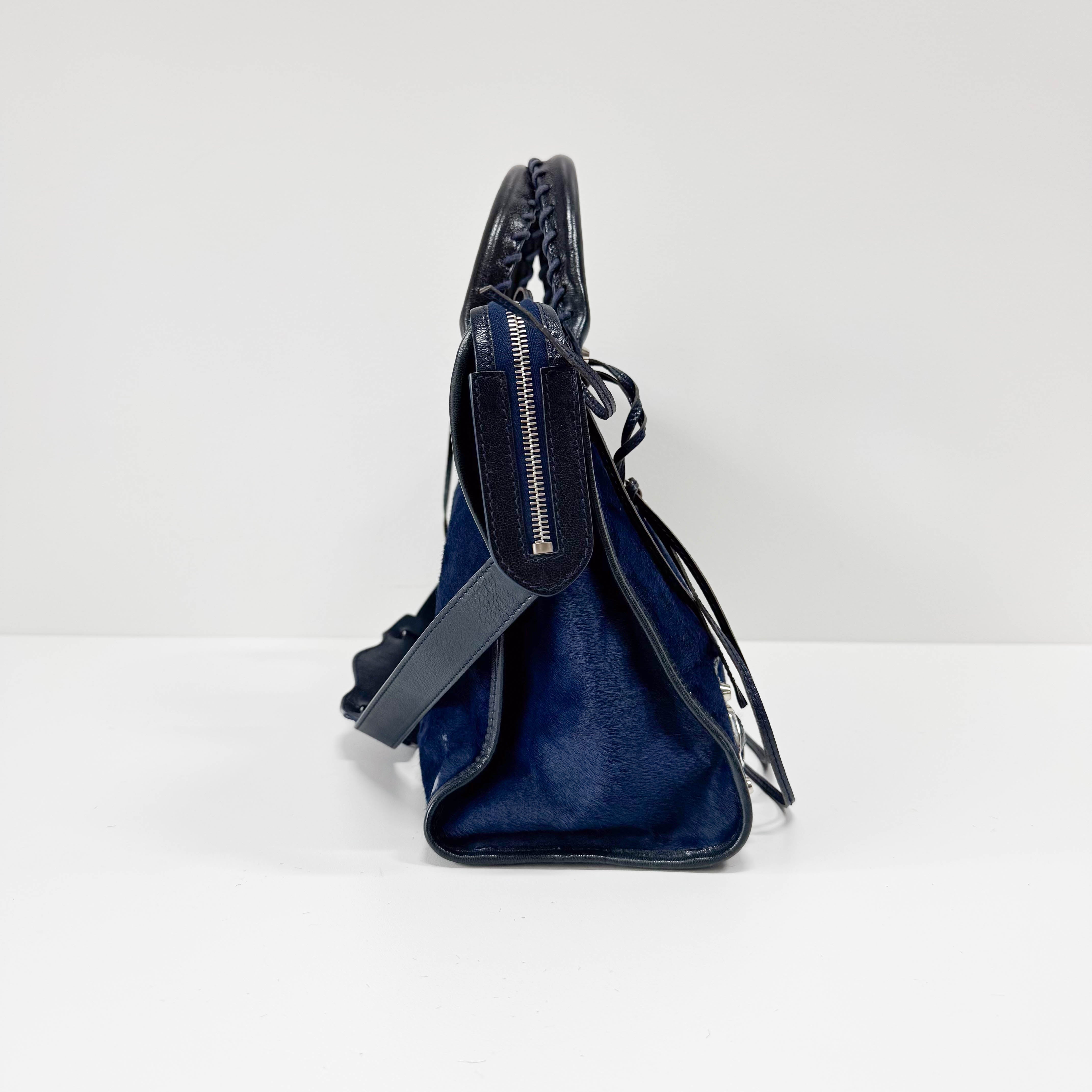 The City Navy Pony Hair & Leather Two Way Bag