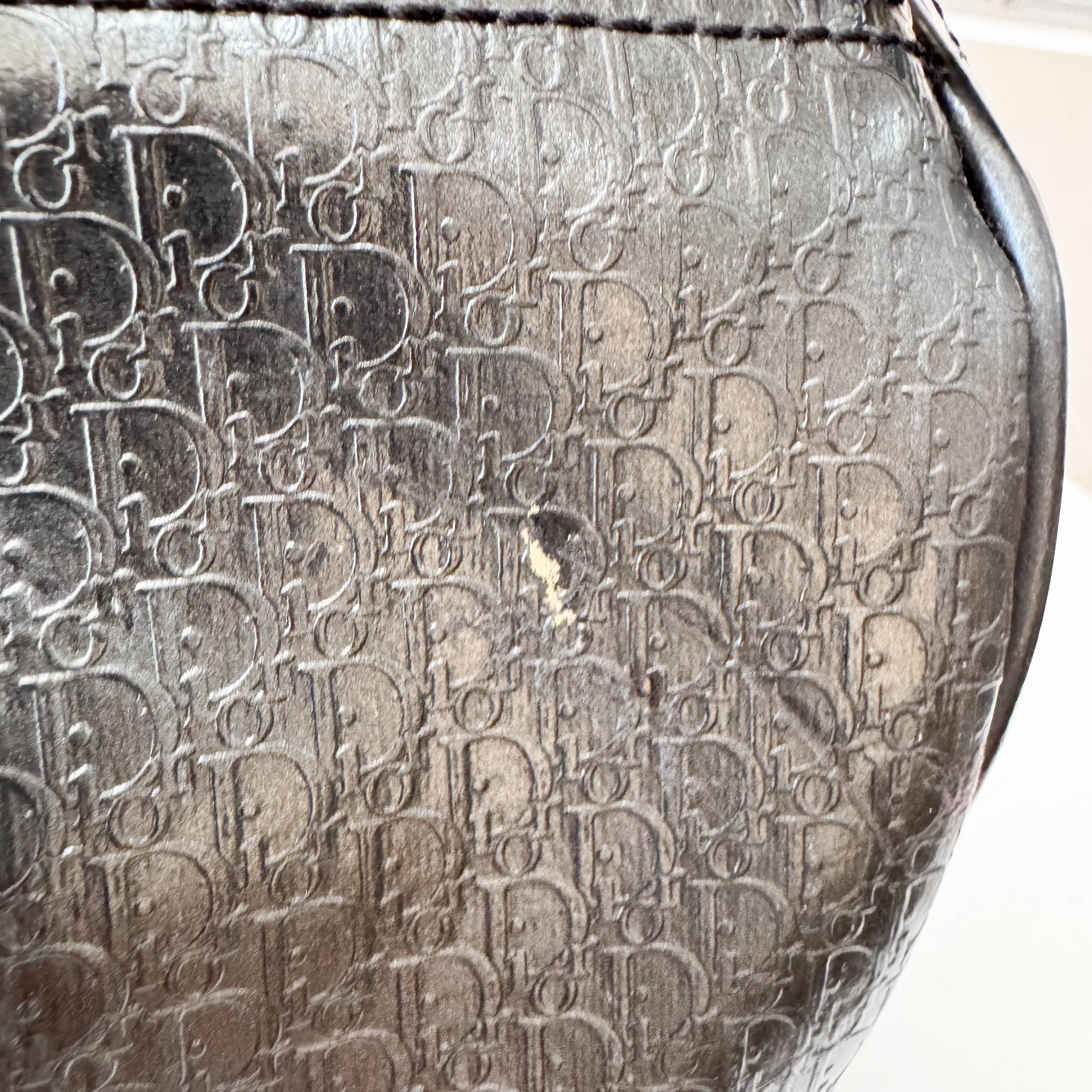 Embossed Trotter Black Leather Boston Bowling Bag