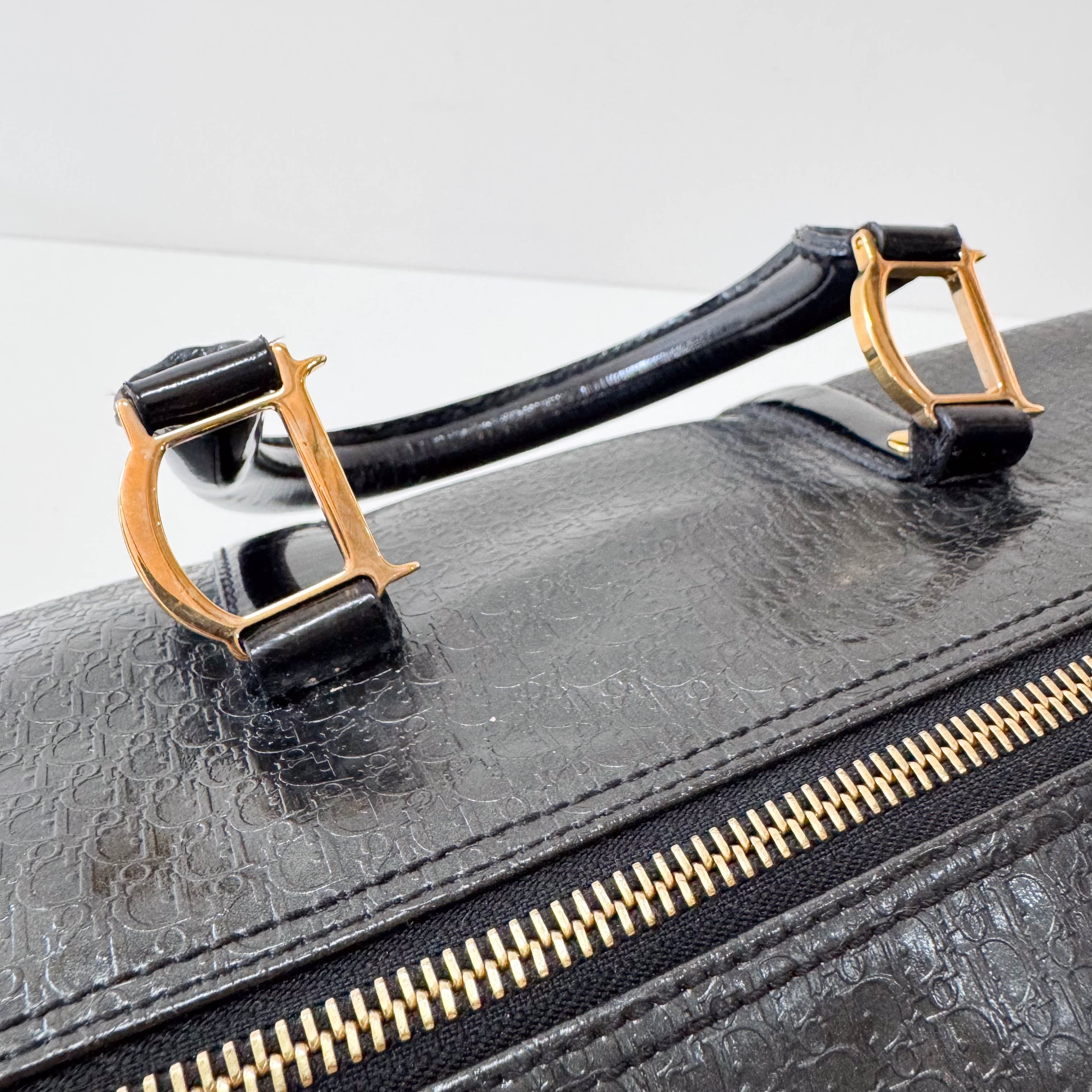 Embossed Trotter Black Leather Boston Bowling Bag