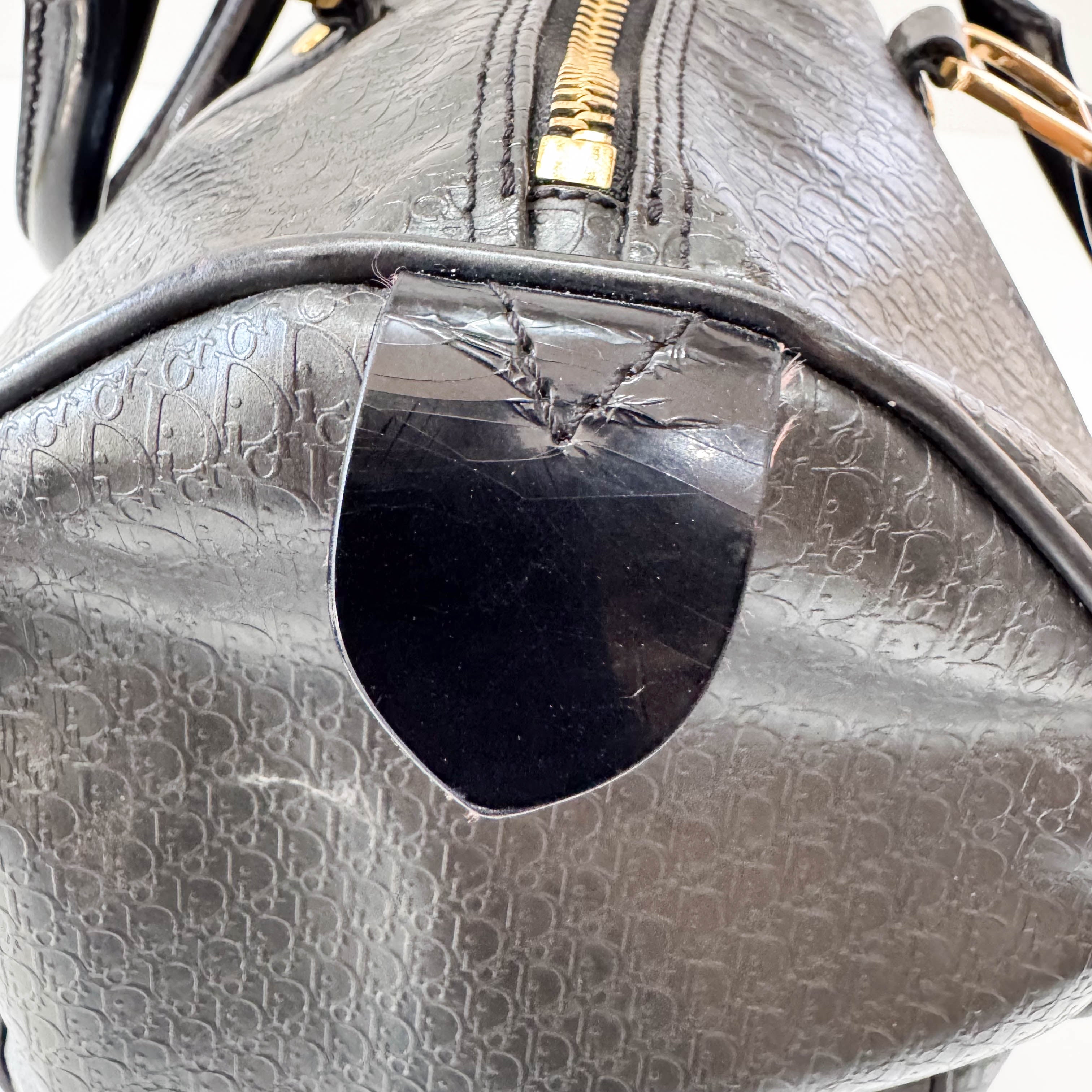 Embossed Trotter Black Leather Boston Bowling Bag