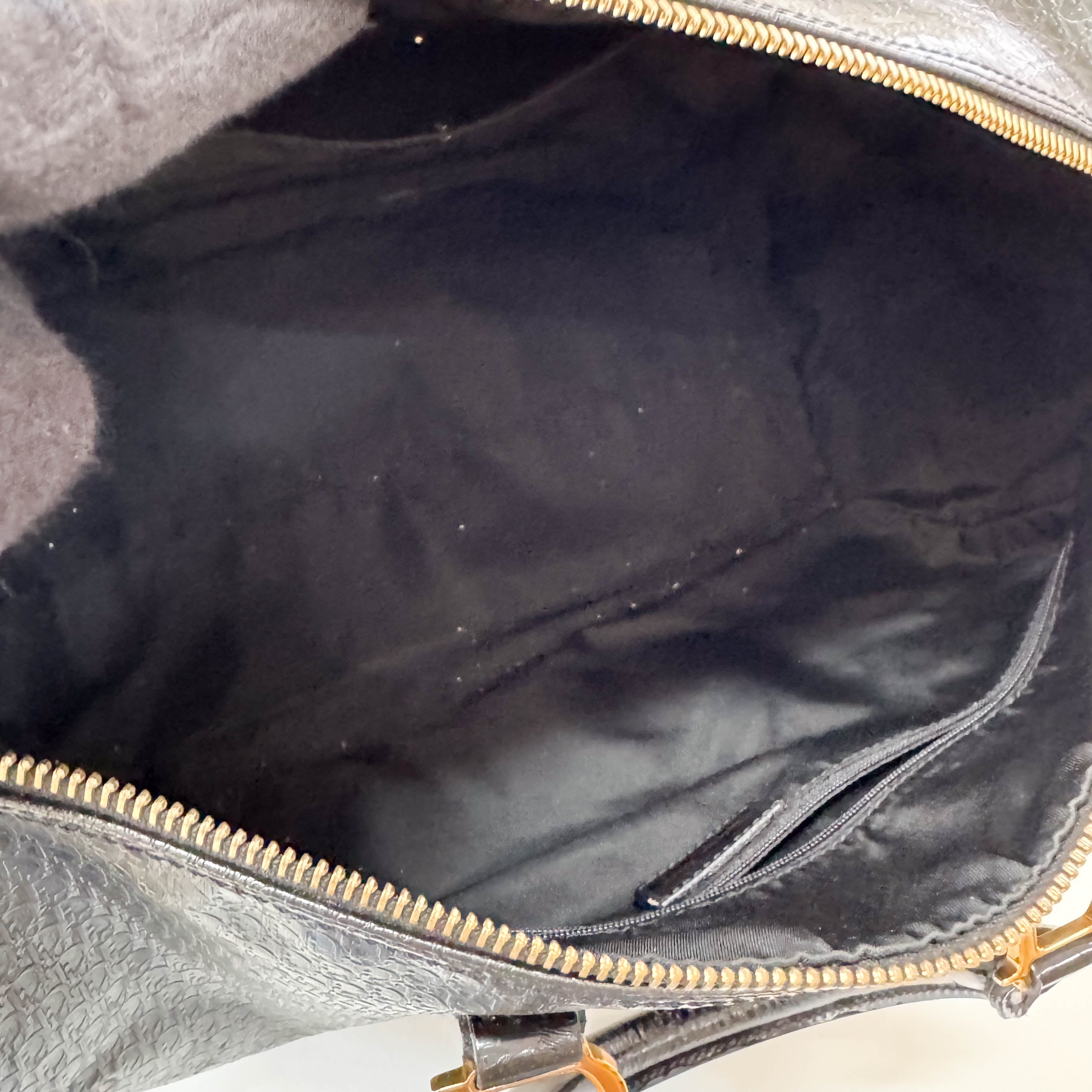 Embossed Trotter Black Leather Boston Bowling Bag