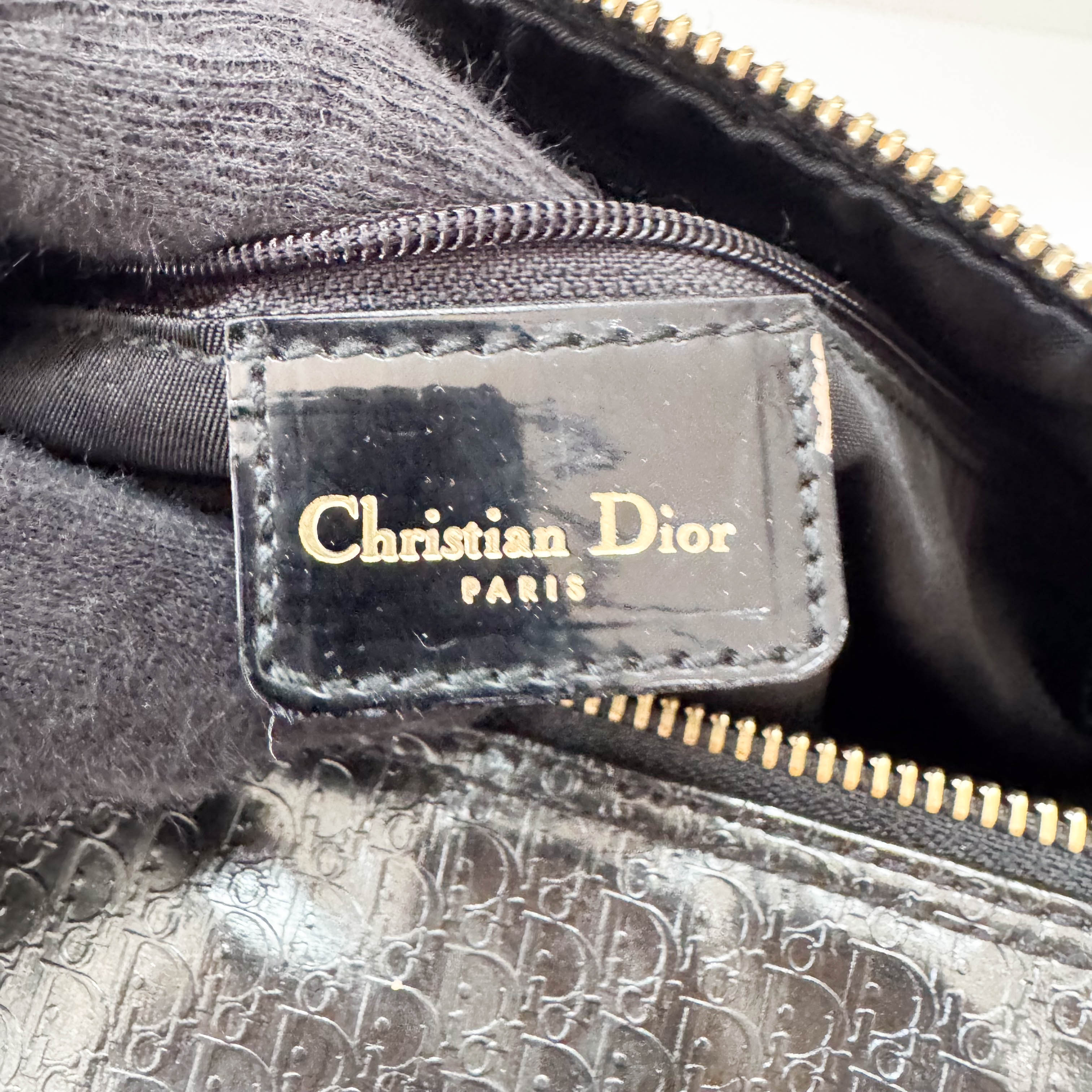 Embossed Trotter Black Leather Boston Bowling Bag