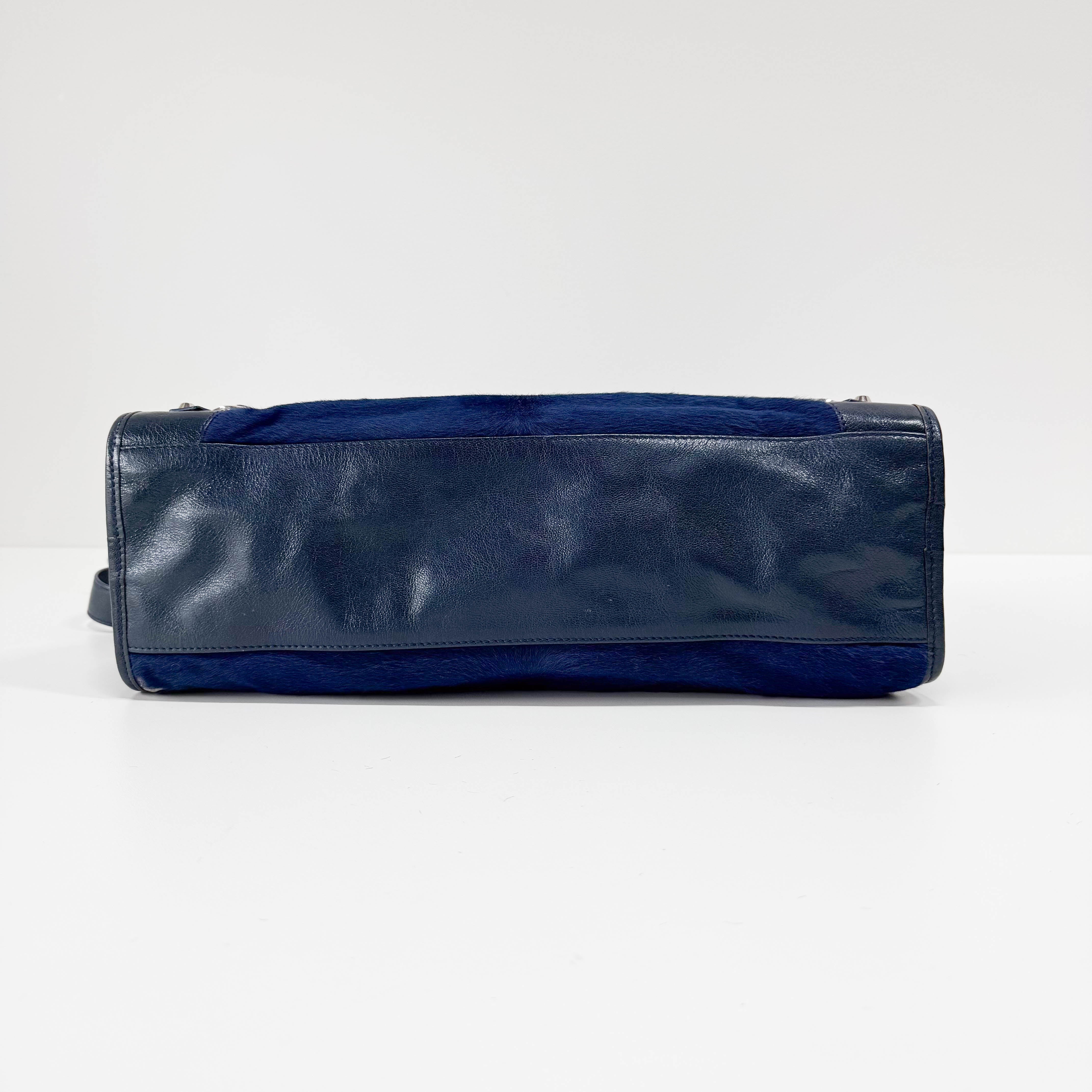 The City Navy Pony Hair & Leather Two Way Bag