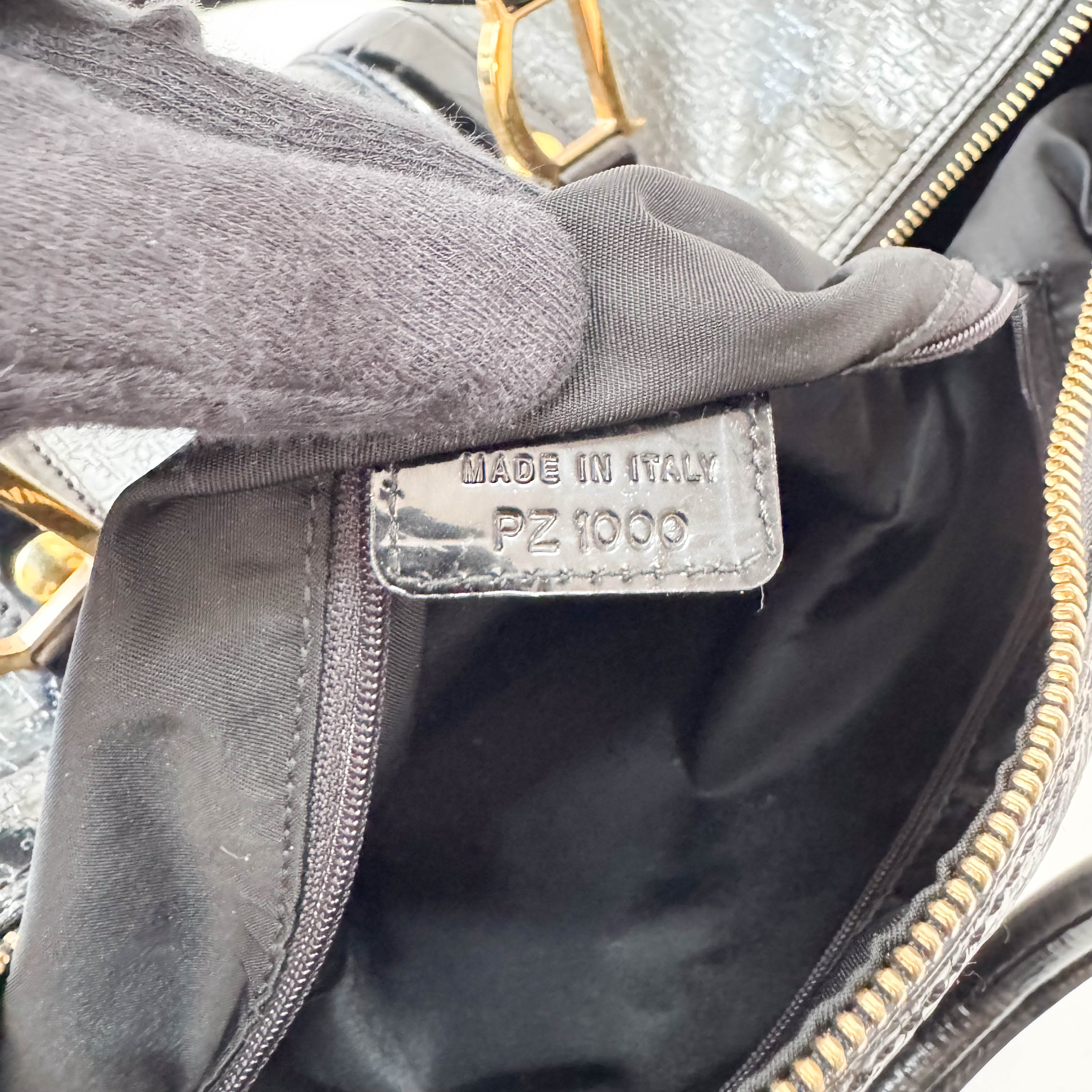 Embossed Trotter Black Leather Boston Bowling Bag