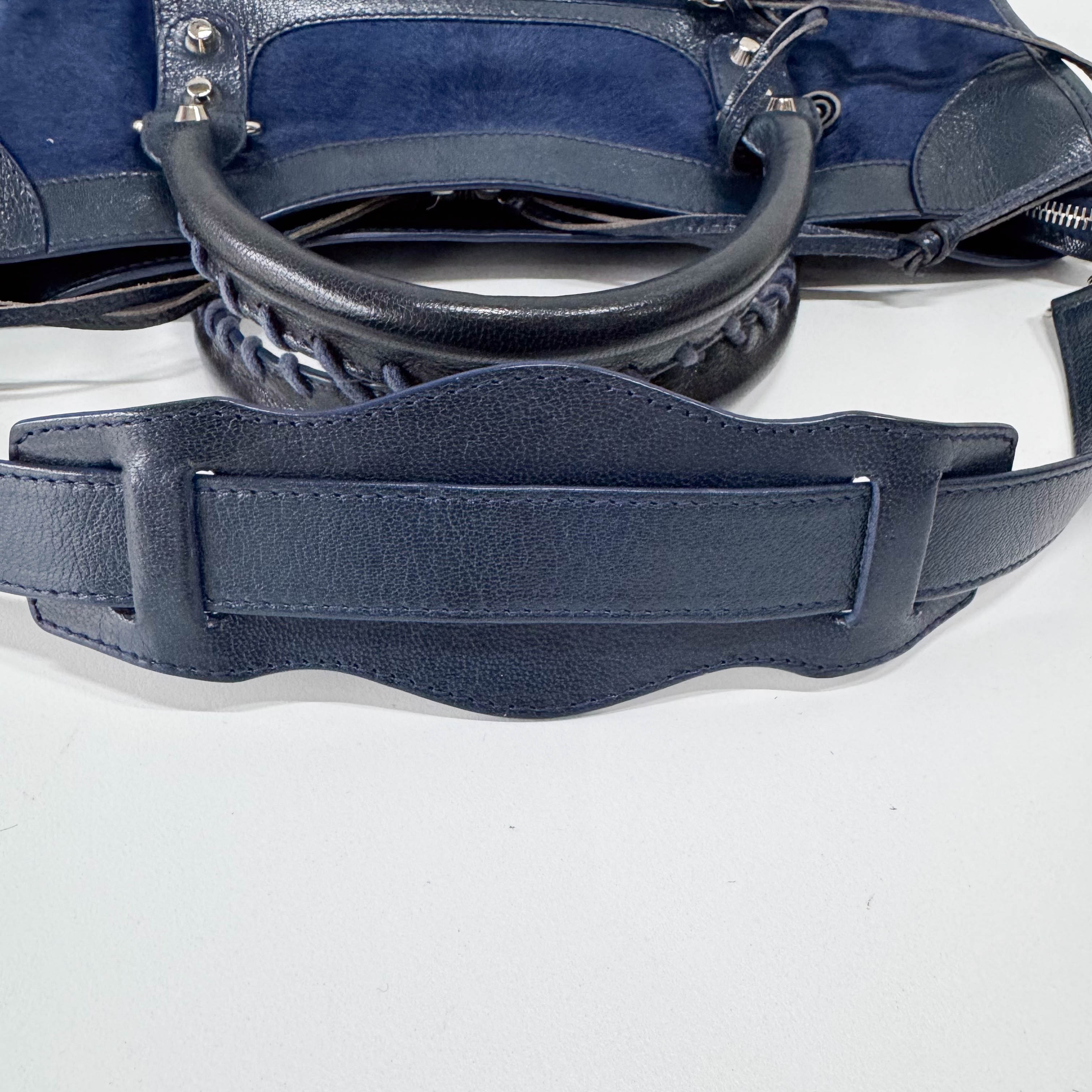 The City Navy Pony Hair & Leather Two Way Bag