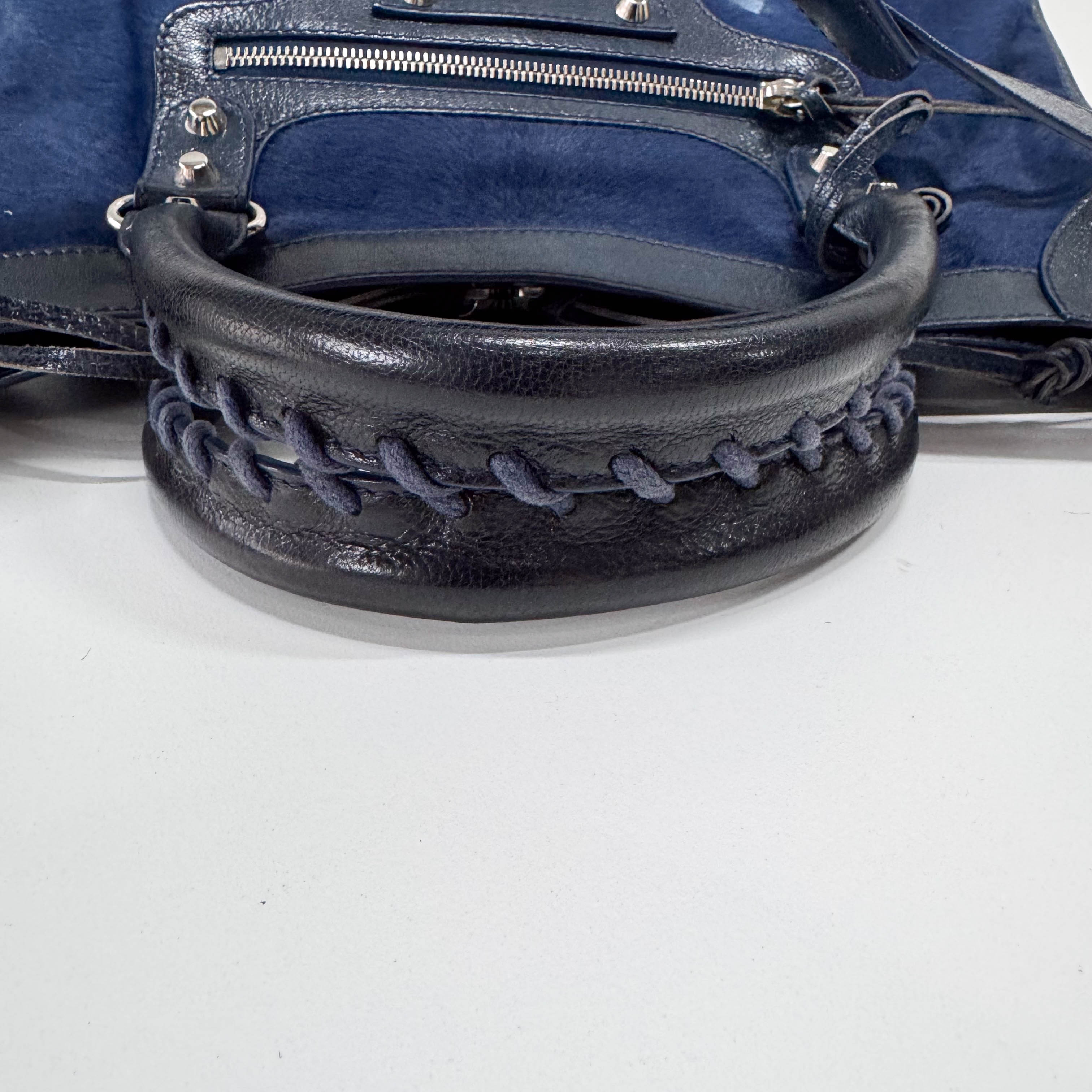 The City Navy Pony Hair & Leather Two Way Bag