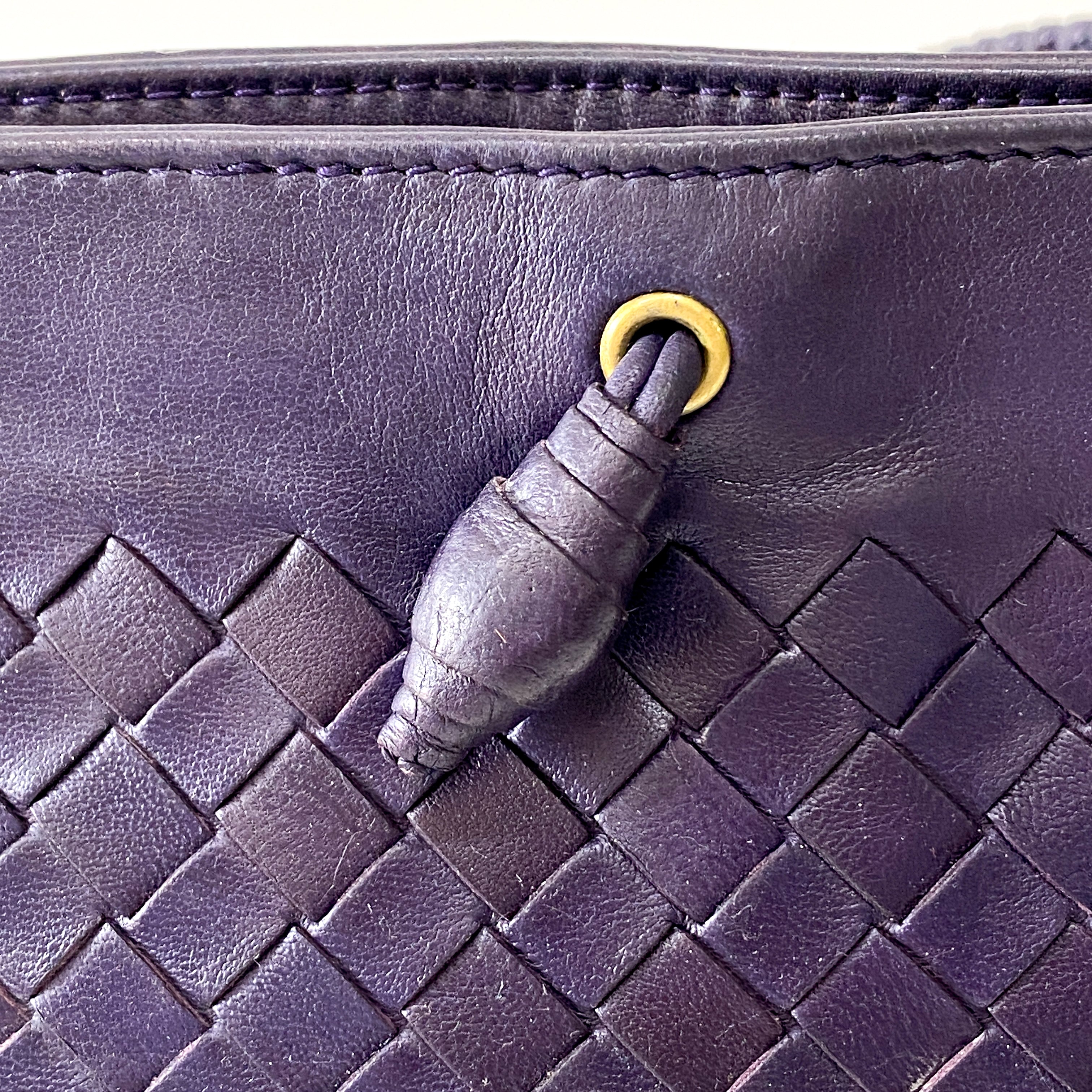 Intrecciato Purple Leather Shoulder Bag