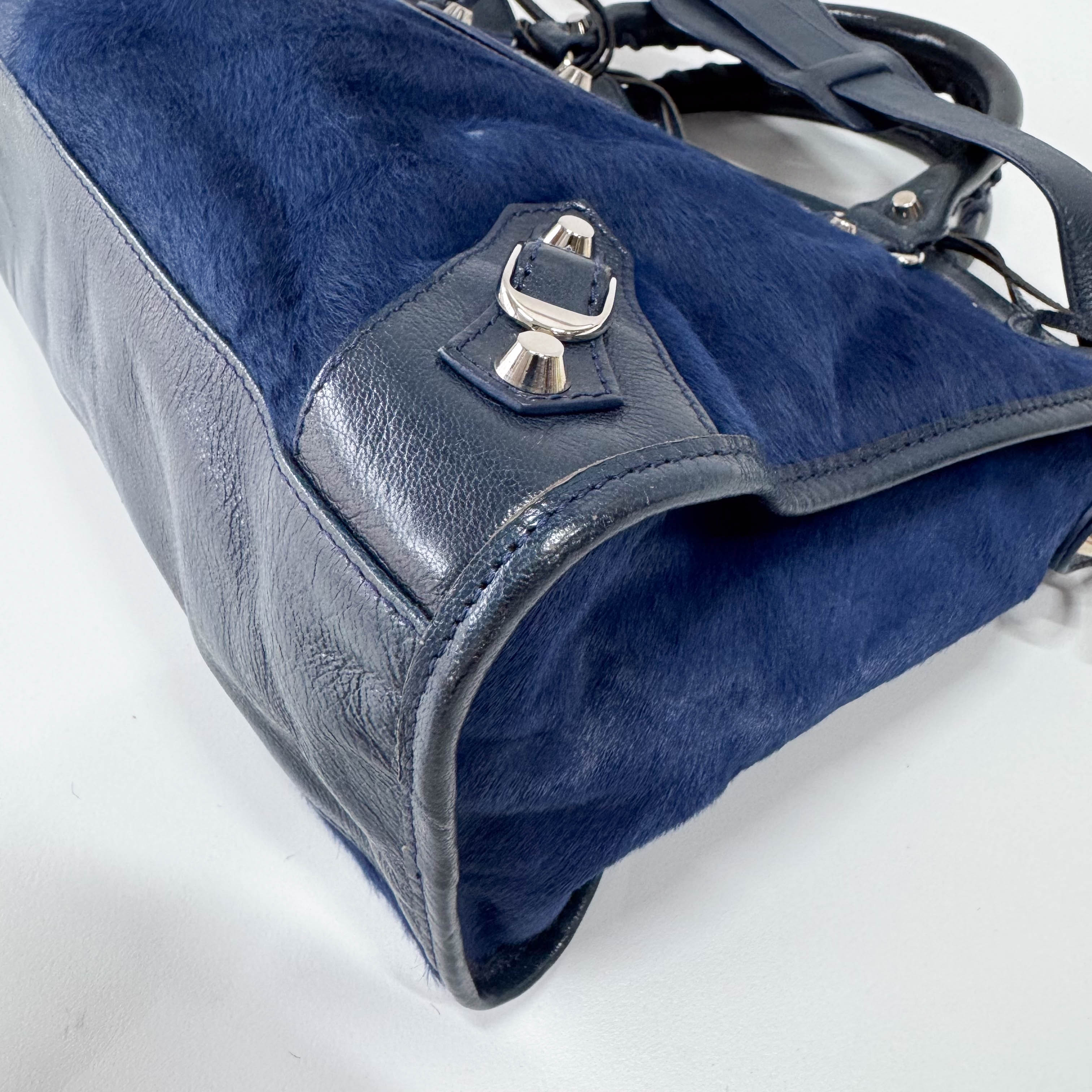 The City Navy Pony Hair & Leather Two Way Bag