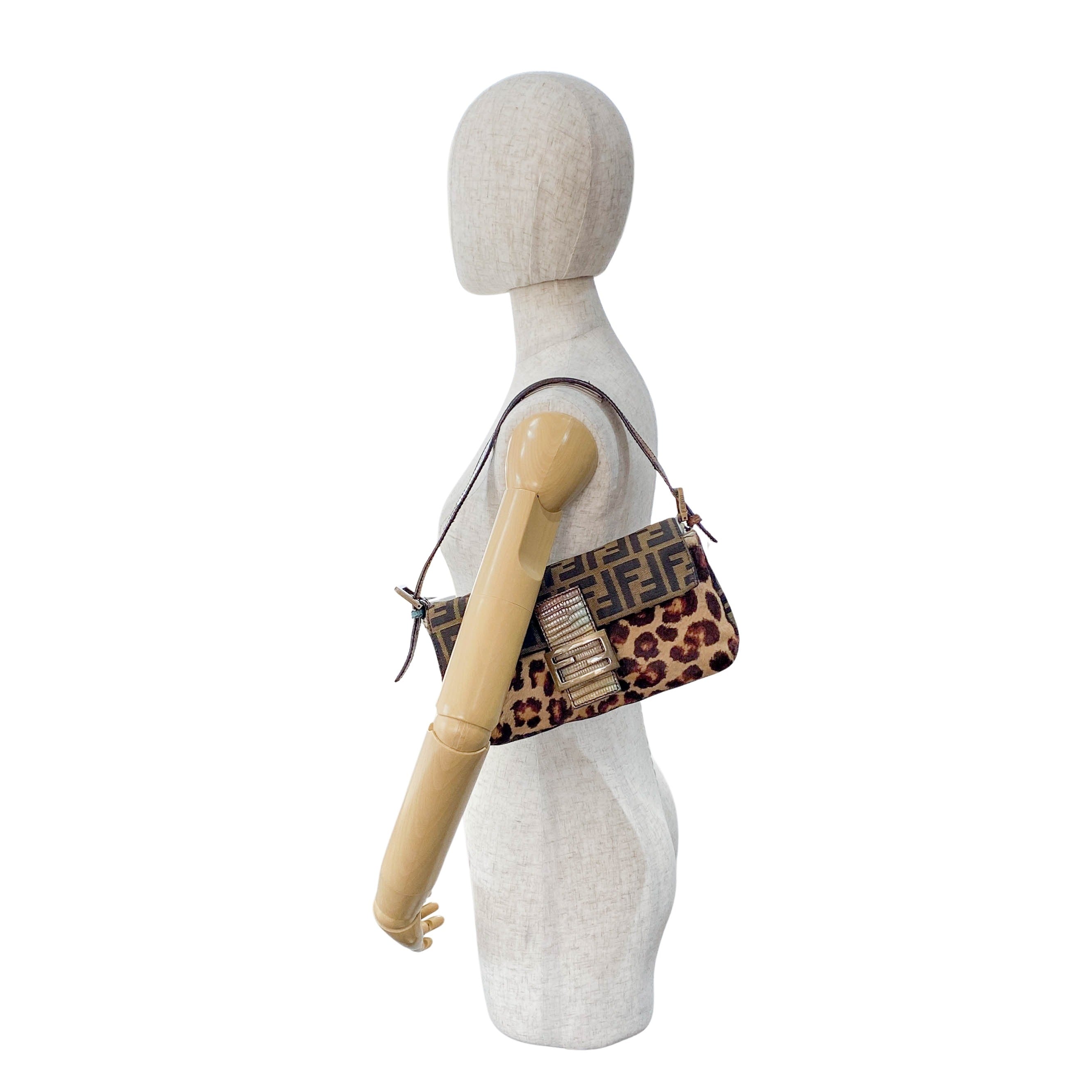 Baguette Brown Zucca Canvas/Ponyhair Shoulder Bag