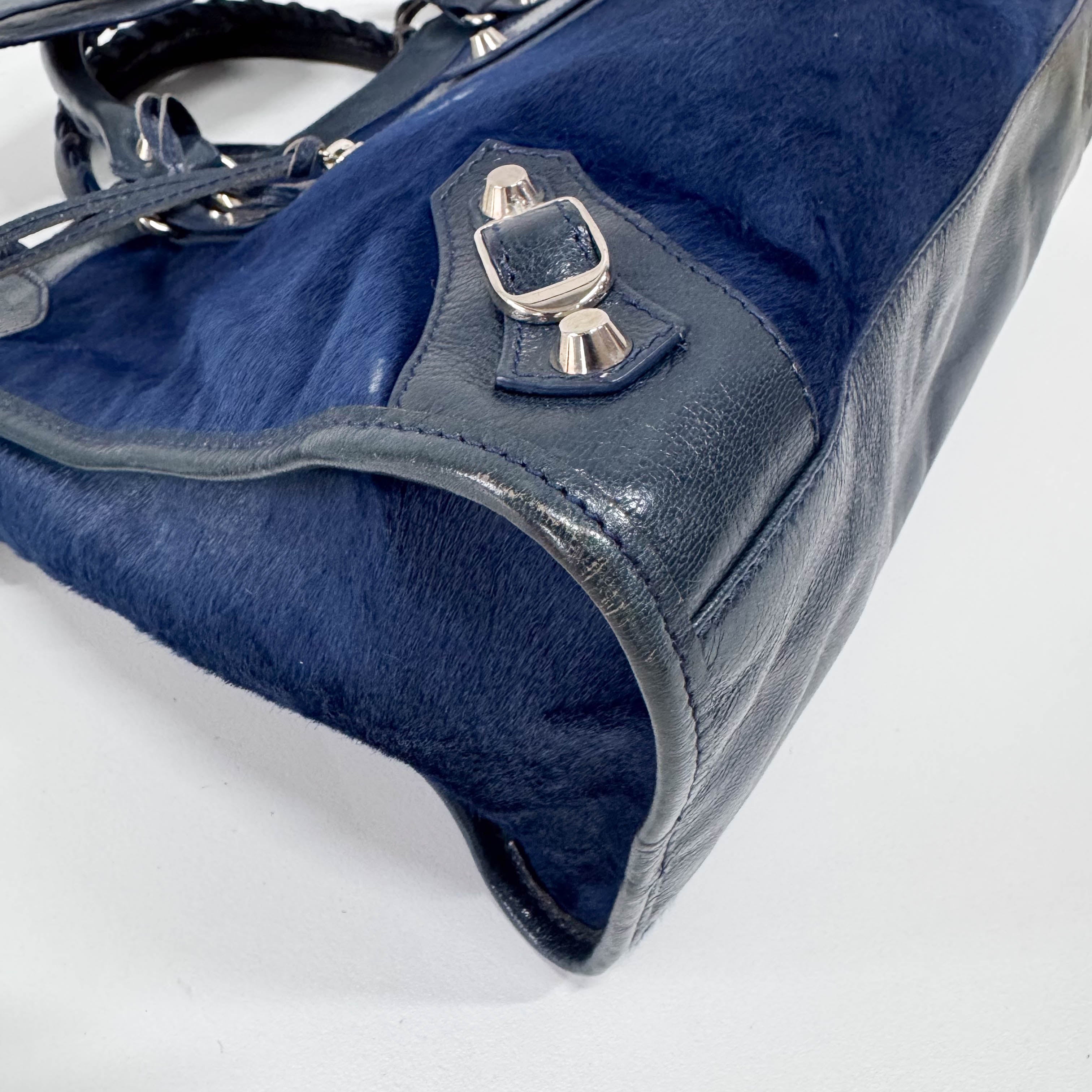 The City Navy Pony Hair & Leather Two Way Bag