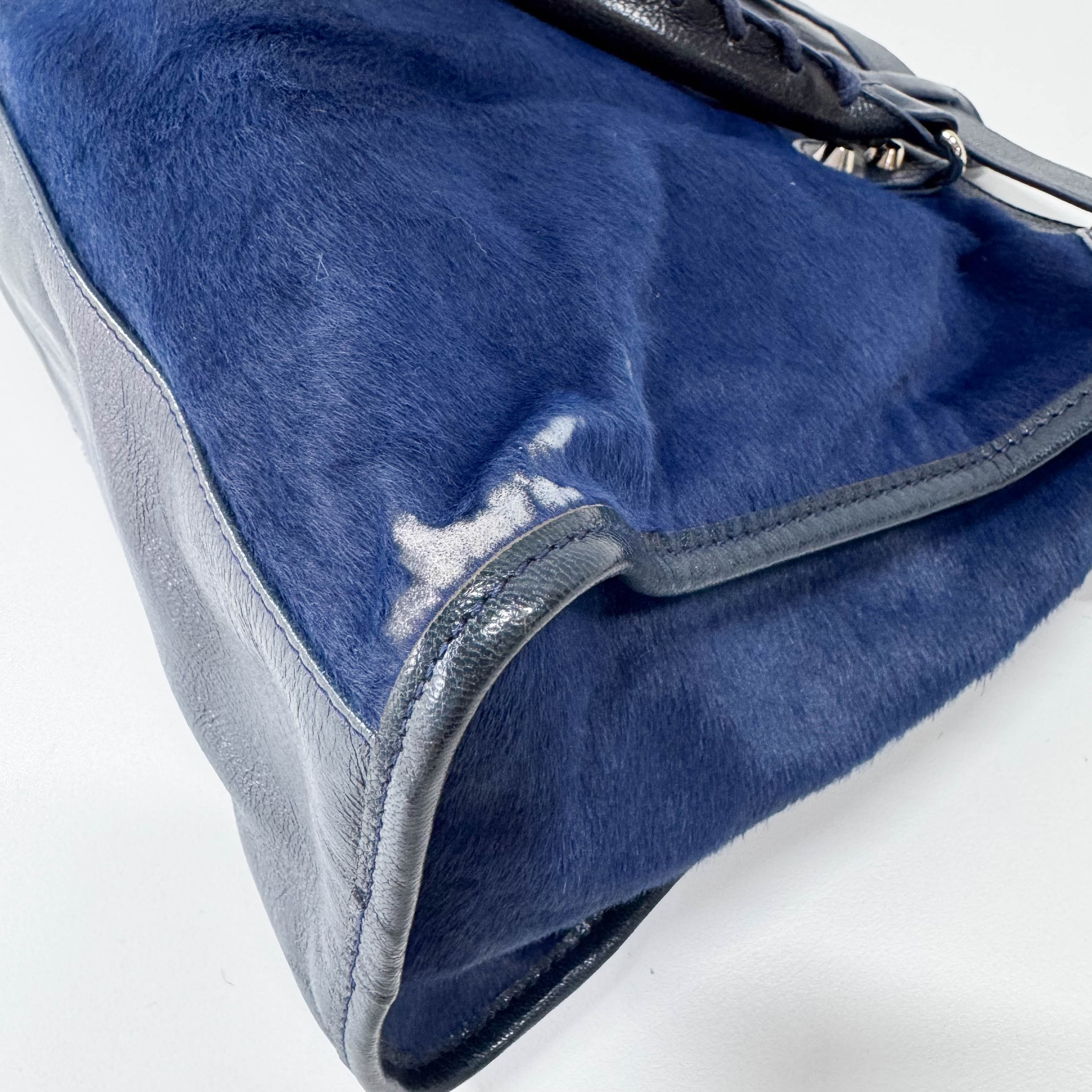 The City Navy Pony Hair & Leather Two Way Bag