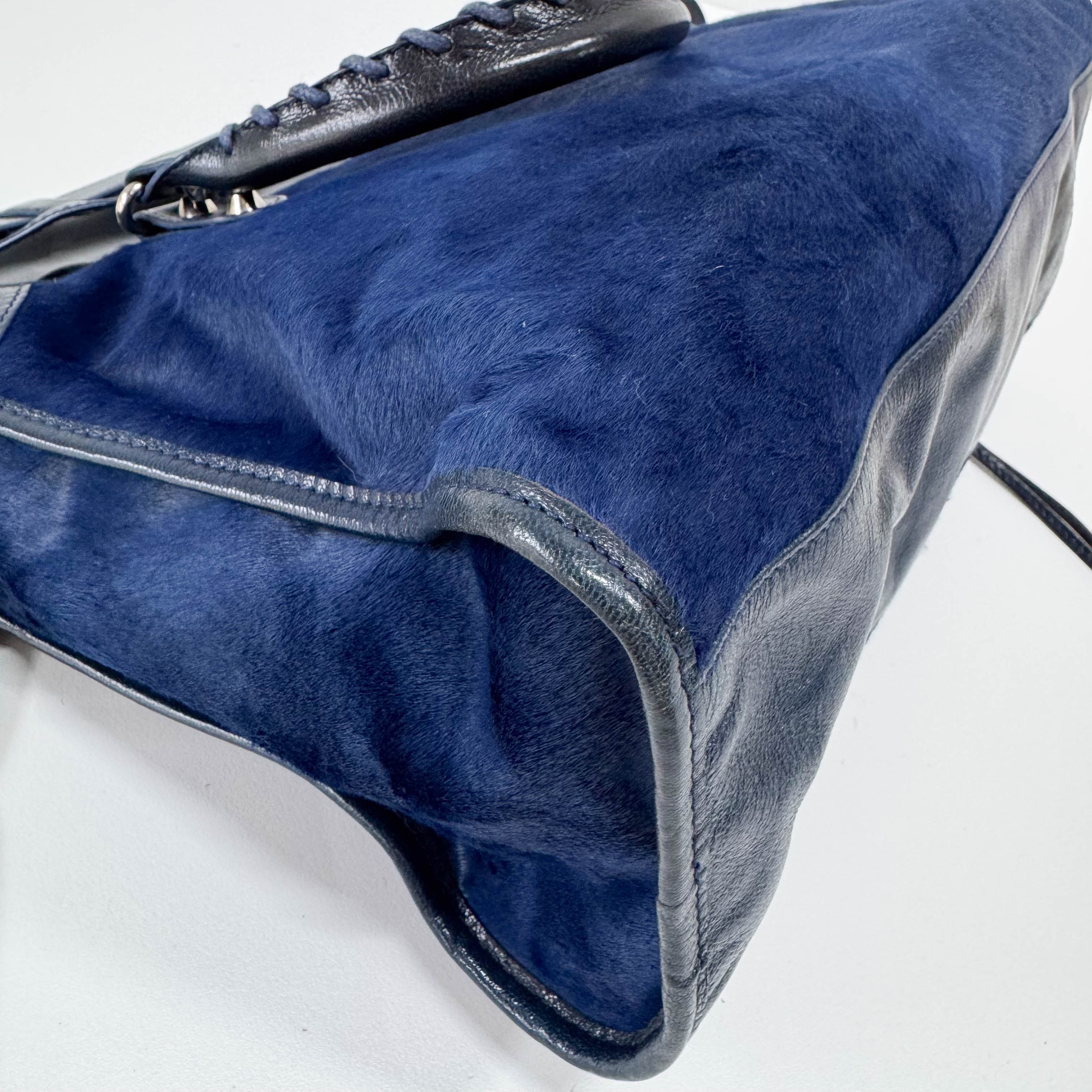 The City Navy Pony Hair & Leather Two Way Bag