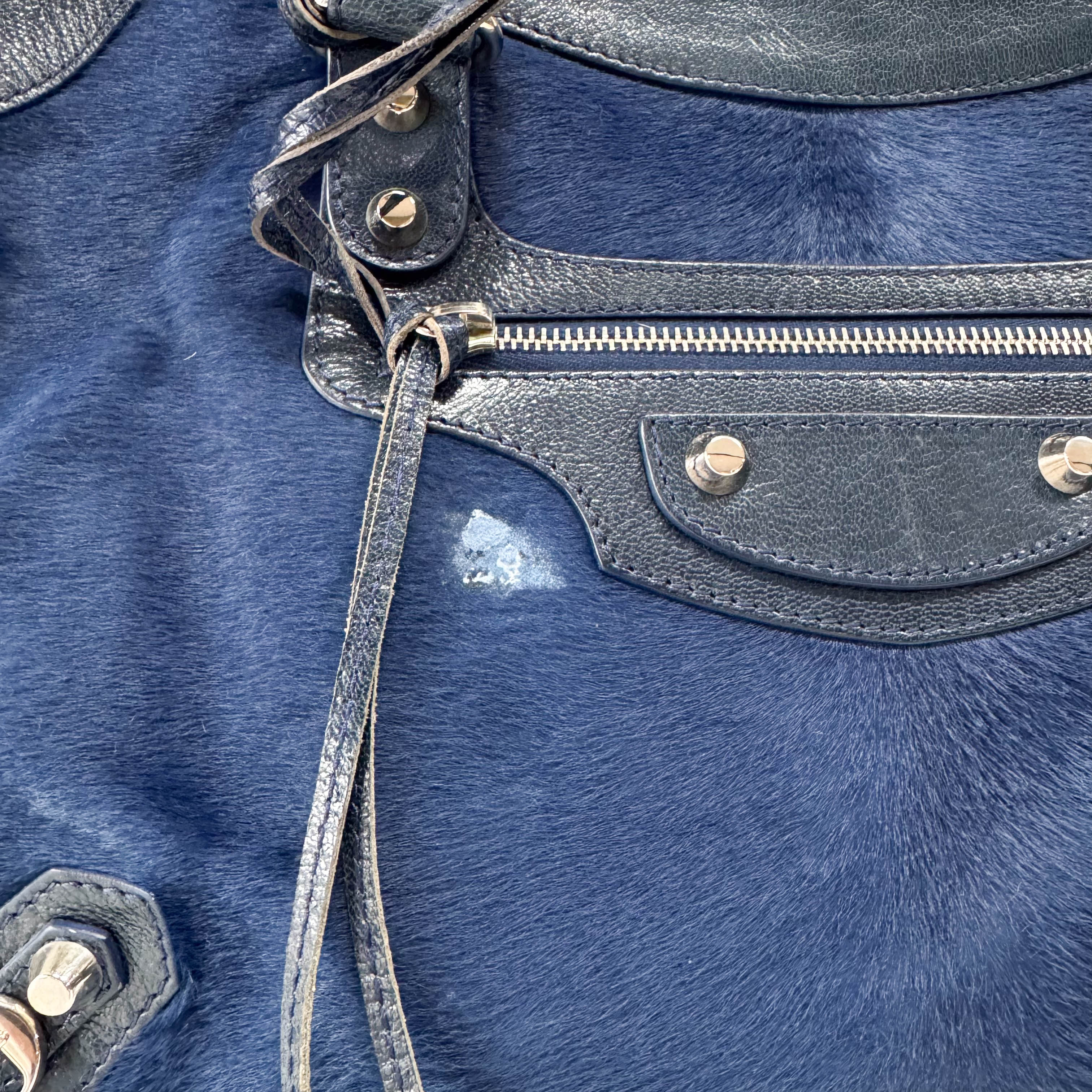 The City Navy Pony Hair & Leather Two Way Bag