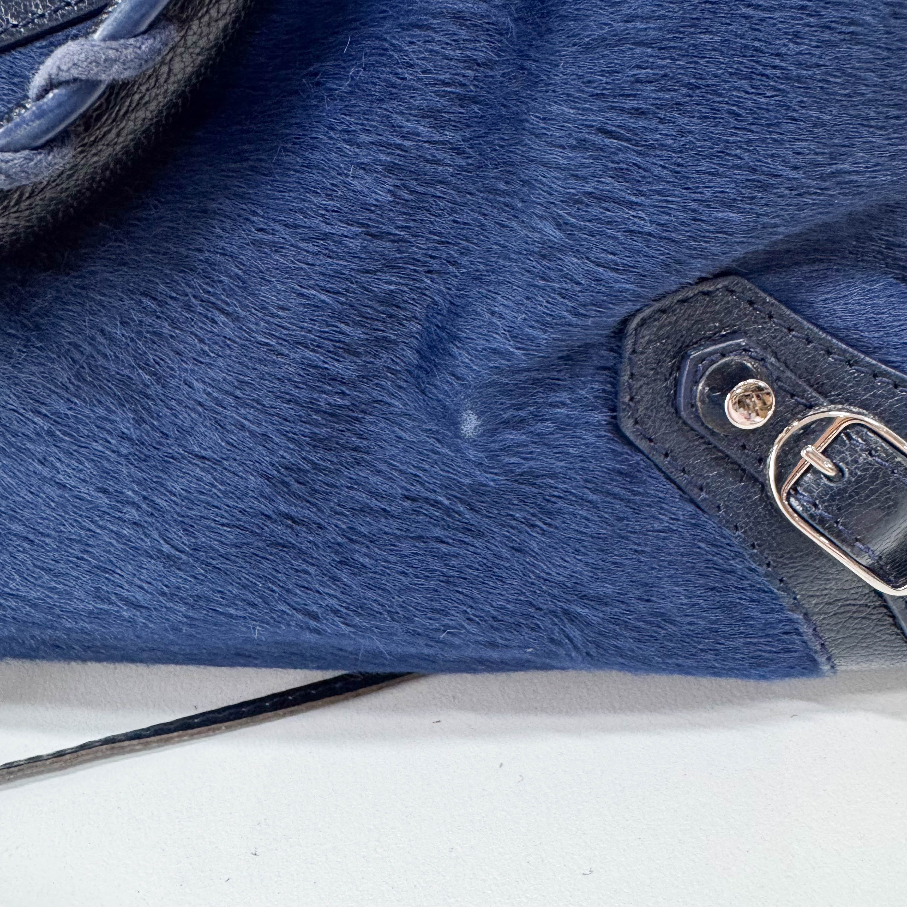 The City Navy Pony Hair & Leather Two Way Bag