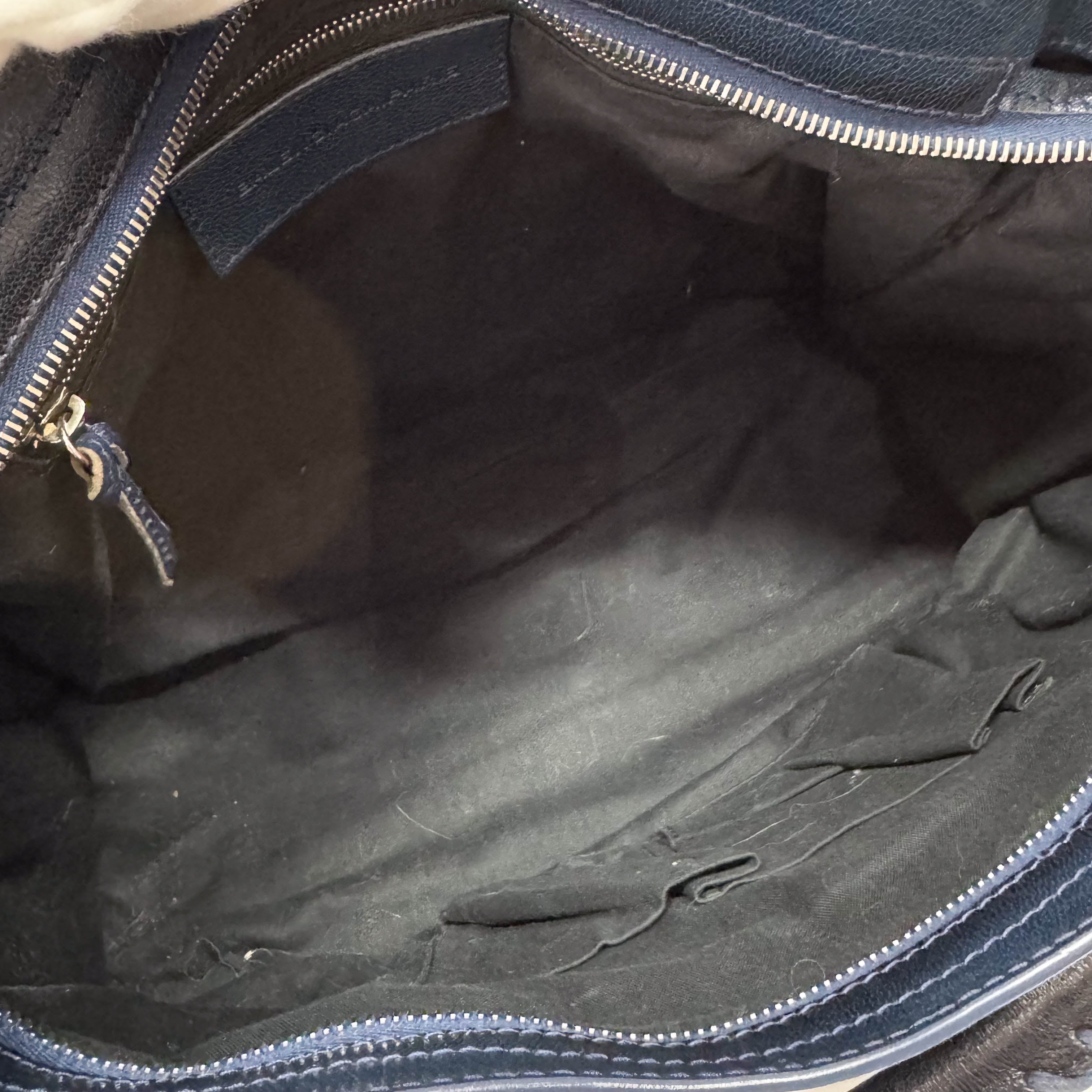 The City Navy Pony Hair & Leather Two Way Bag