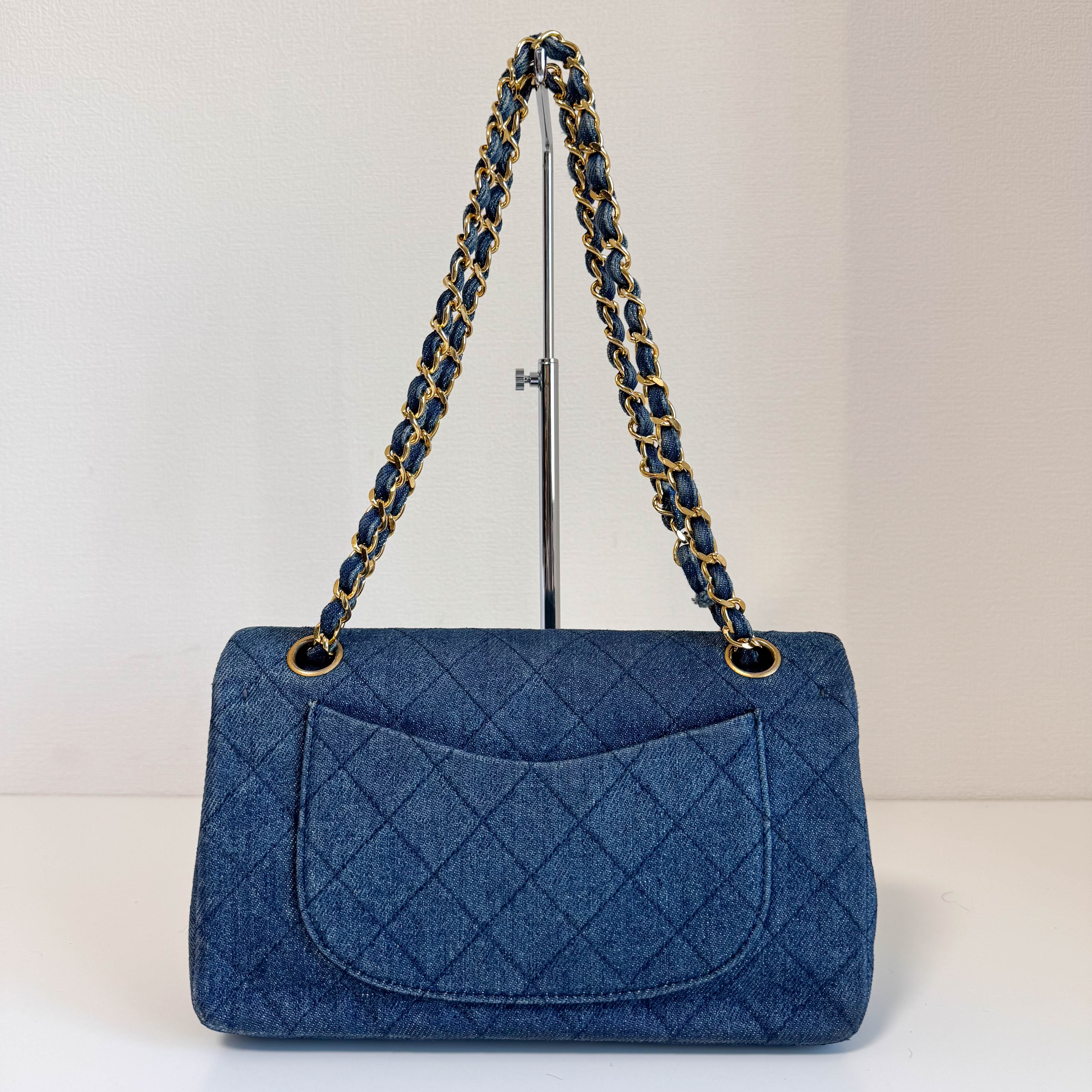 Timeless Classic Double Flap Navy Denim Chain Shoulder Bag