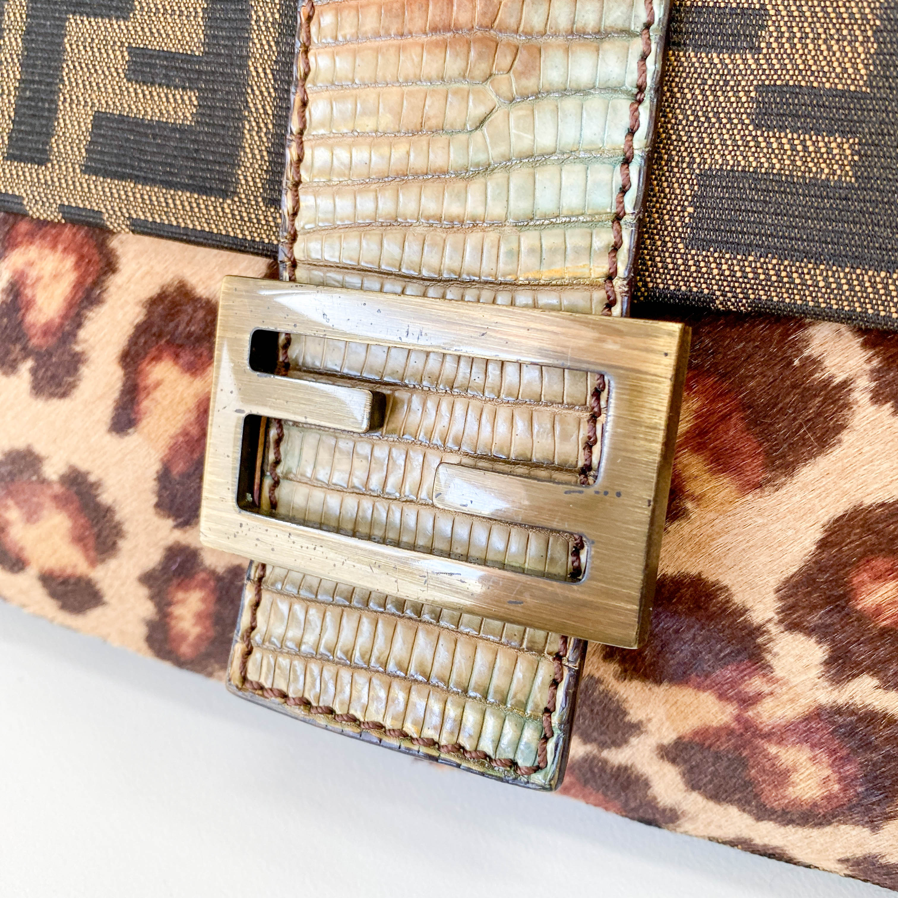 Baguette Brown Zucca Canvas/Ponyhair Shoulder Bag